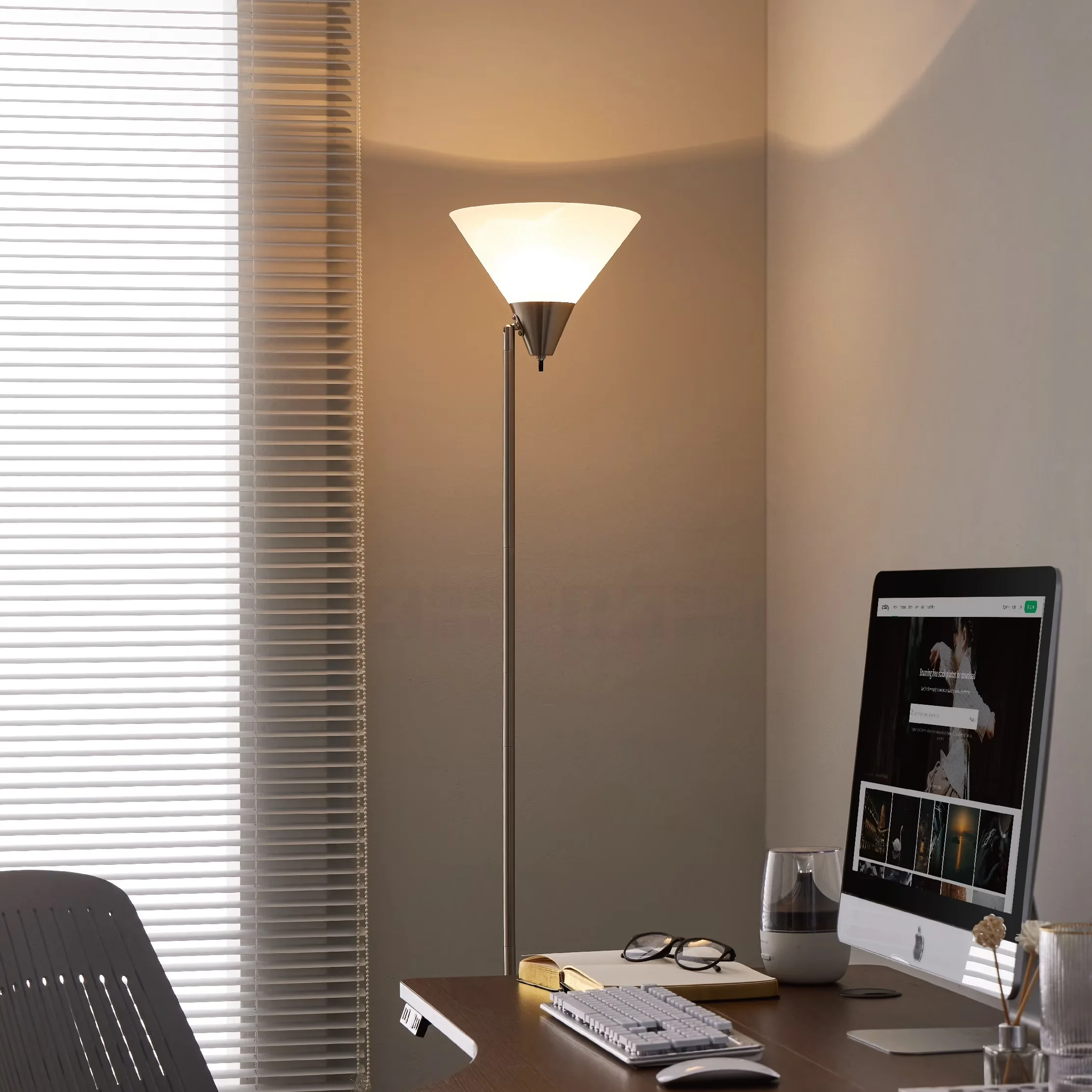 Compact Floor Lamp with LED, Adjustable Head, Minimalist - Metal, Plastic Silver Model 363A01