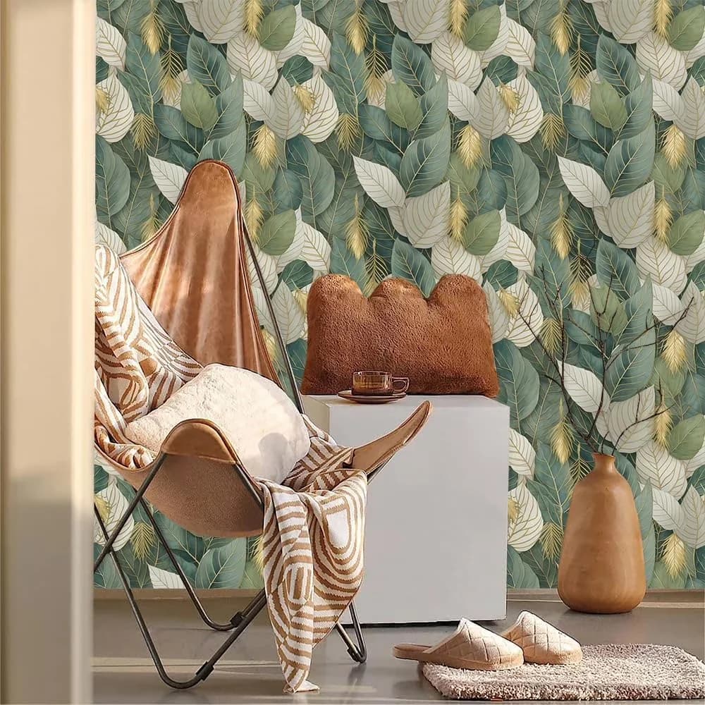 Versatile Wallpaper with Durable, Removable, PEEL AND STICK WALLPAPER - Green Pvc, Vinyl Model E2E8E3