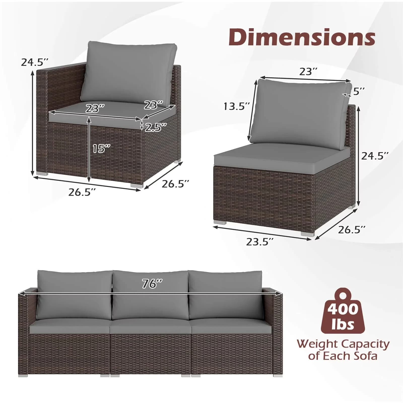 Innovative Outdoor Sofas Sectional with Removable Cushion Cover, 3PCS Patio Sofa Set - Brown Pe Rattan, Metal, Polyester, Sponge Model F705B8