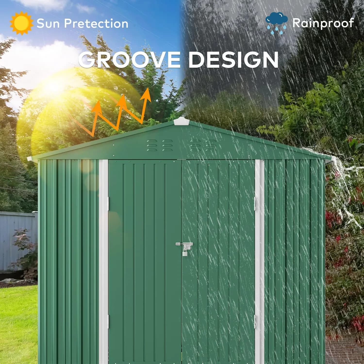 Shed Quality with Rot Resistant, Lockable Door, Waterproof - Metal Green Model EA3A82