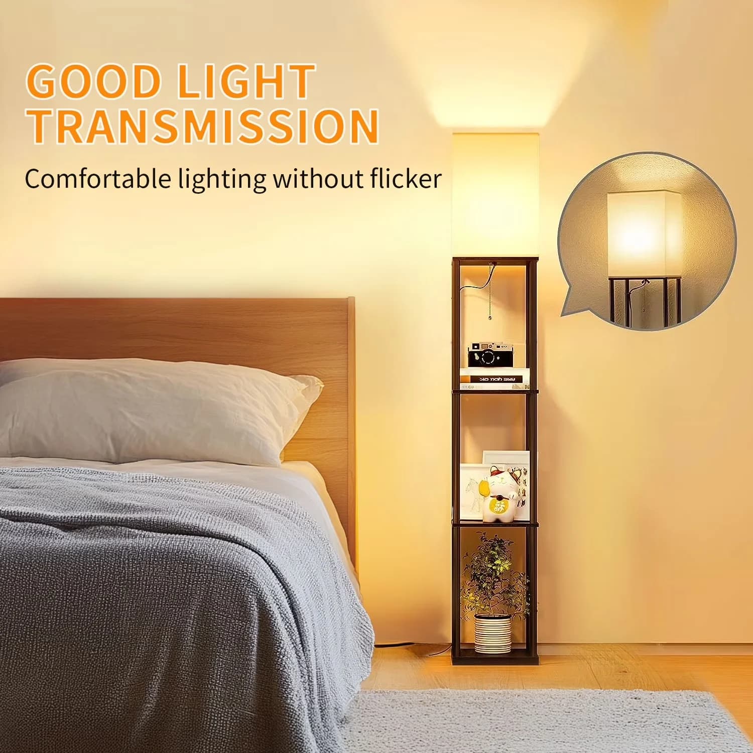 Premium Lamp with LED, Shelf Lamps, Modern - Black Fabric Floor - Heavy Duty Model 438CB9