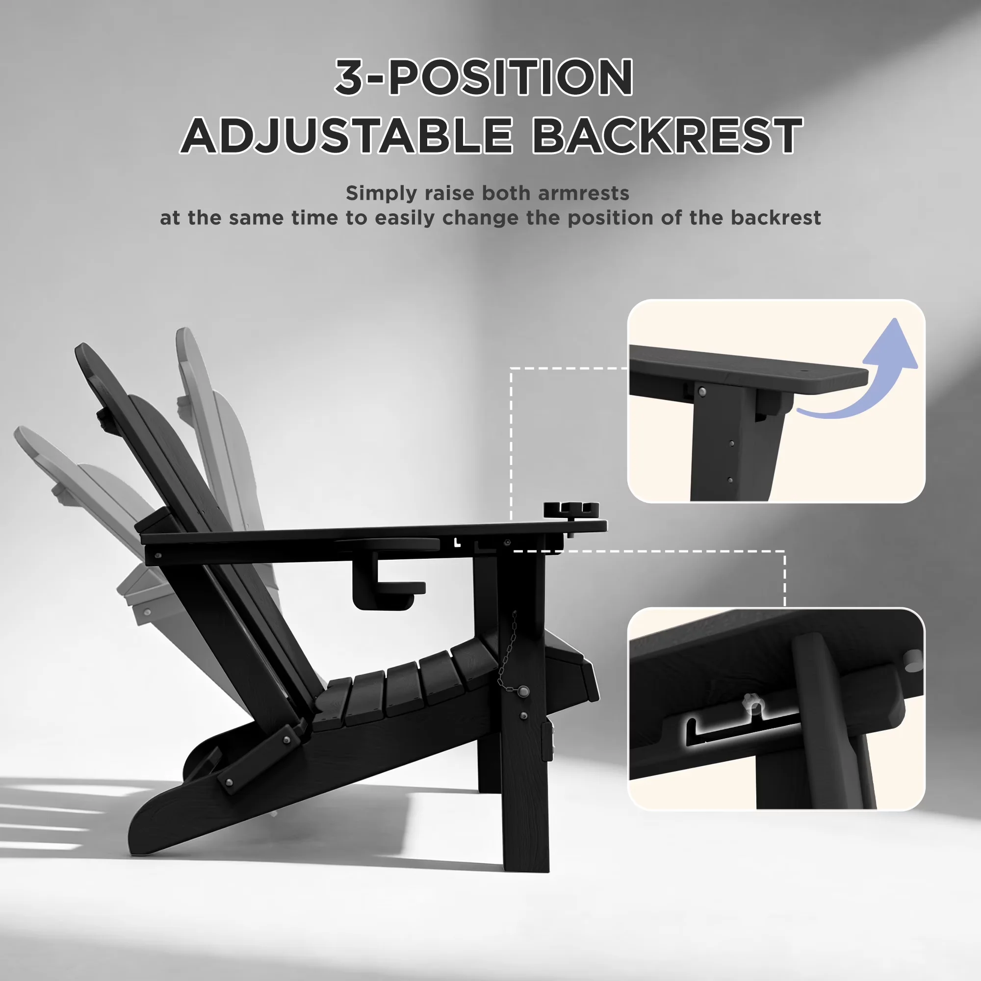 Sleek Patio Chair with Weather-Resistant, Waterproof, 3- Position Adjustable Backrest - Hdpe,Steel Model 52C511