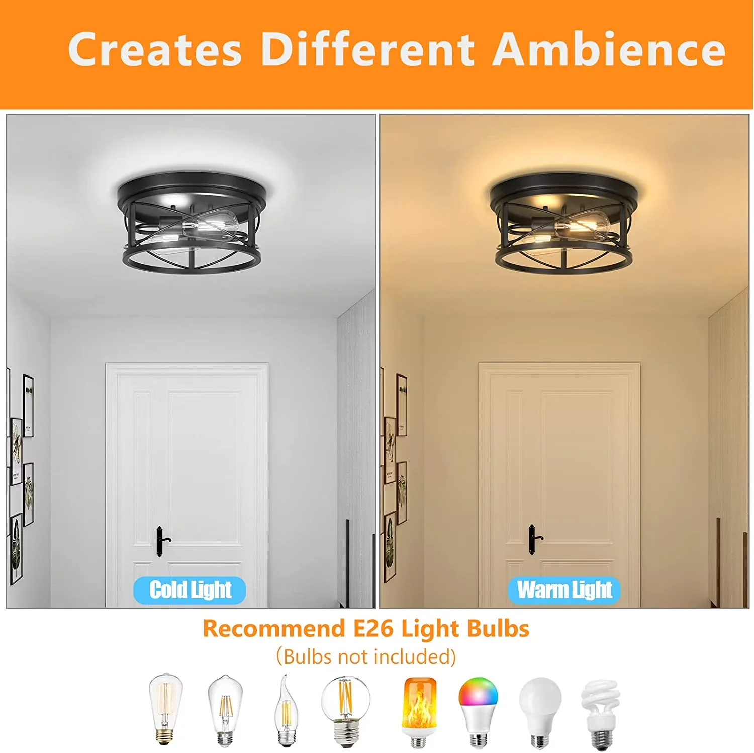 Quality Ceiling Lights Fixture with Incandescent, Dimmable, Farmhouse - Metal Black for Kitchen, Bedroom Model 42F4DB