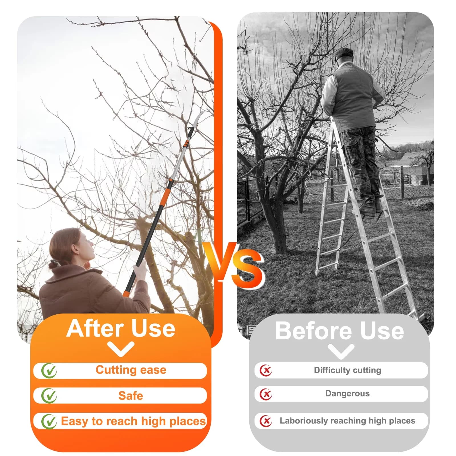 Durable Pole Saw with Telescoping, Manual Branches Pruner, 26FT - Orange Model D73E72