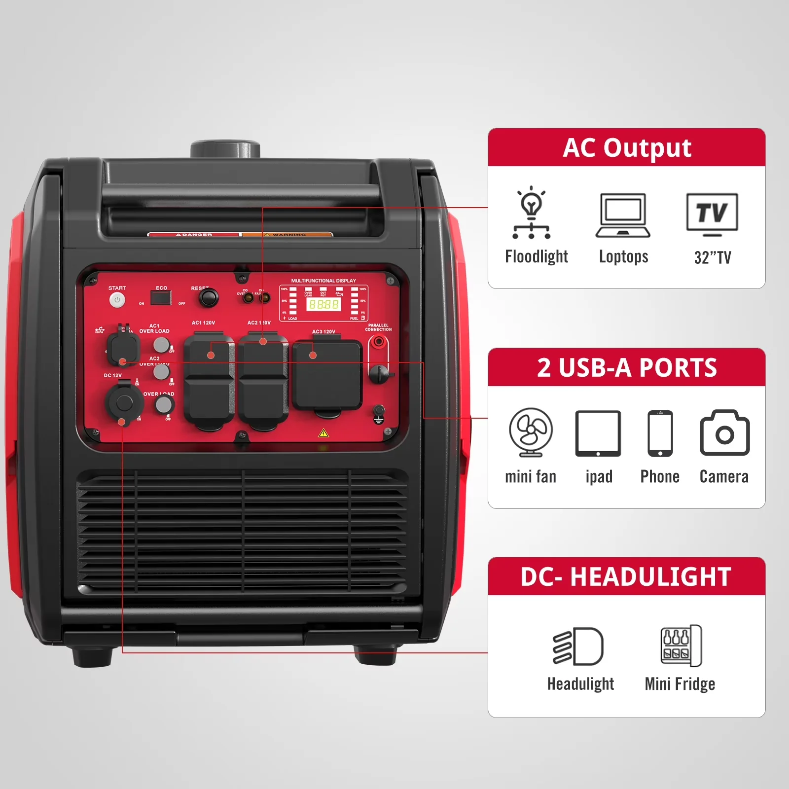 Generator Compact with 4800W, Low Oil Shutdown, Wheels for Outdoor - Low Maintenance Model BA44FF