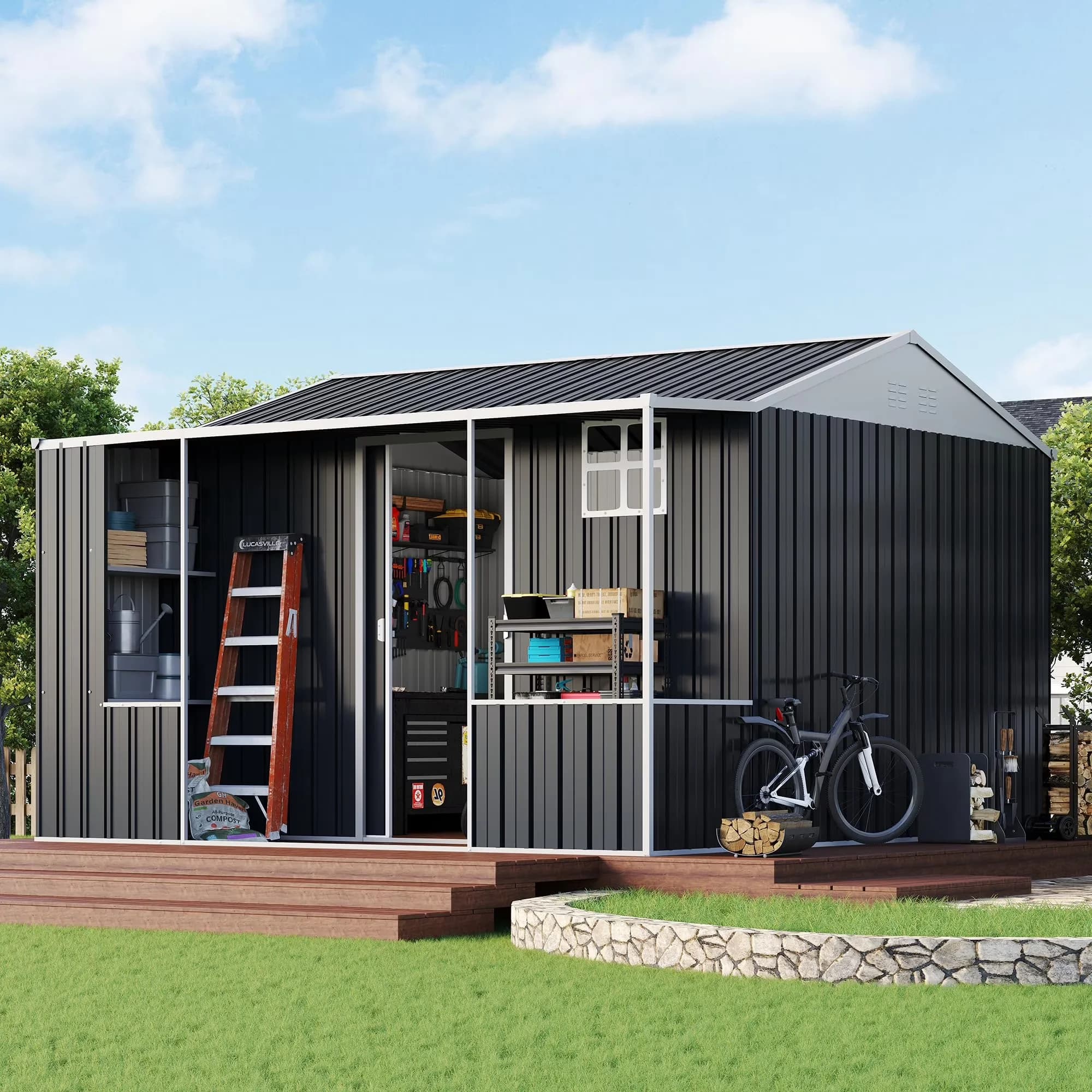 Stylish Shed with Waterproof, Ventilated Design, 10x10.5x7 FT Metal Storage - Metal Gray Model C78622