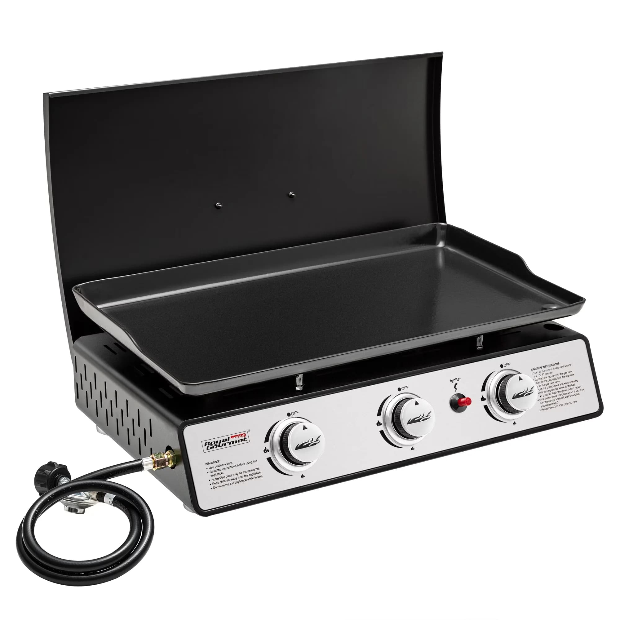 Efficient Flat Top Grill with Portable, Hard Cover, 24" 3-Burner Portable Gas Griddle - Porcelain-Enameled (Griddle Flat Top); Power... Model 1EC7E0