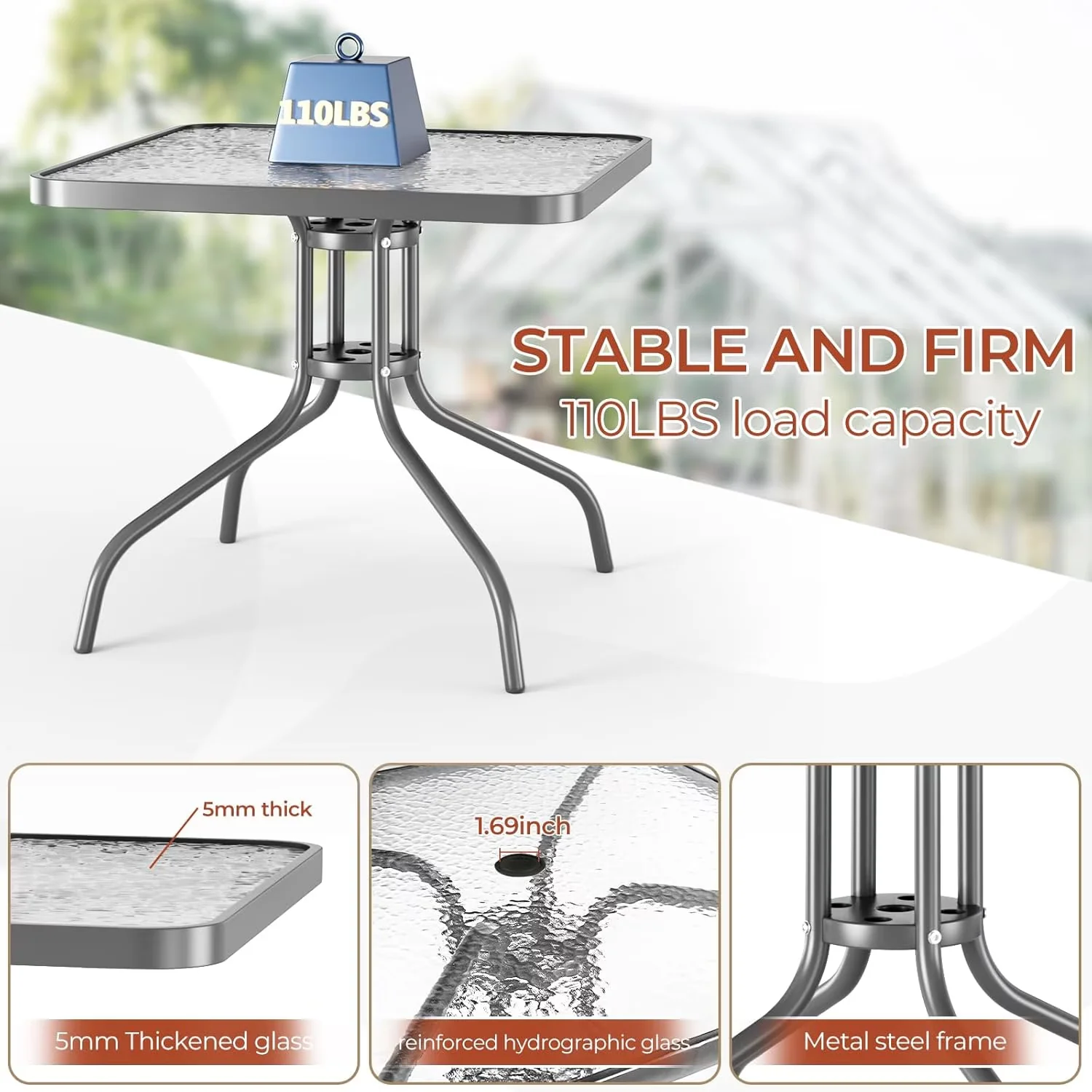Versatile Patio Dining Set with Storage, Glass Tabletop - Metal, Glass, Textilene Black Model 8D7E2C