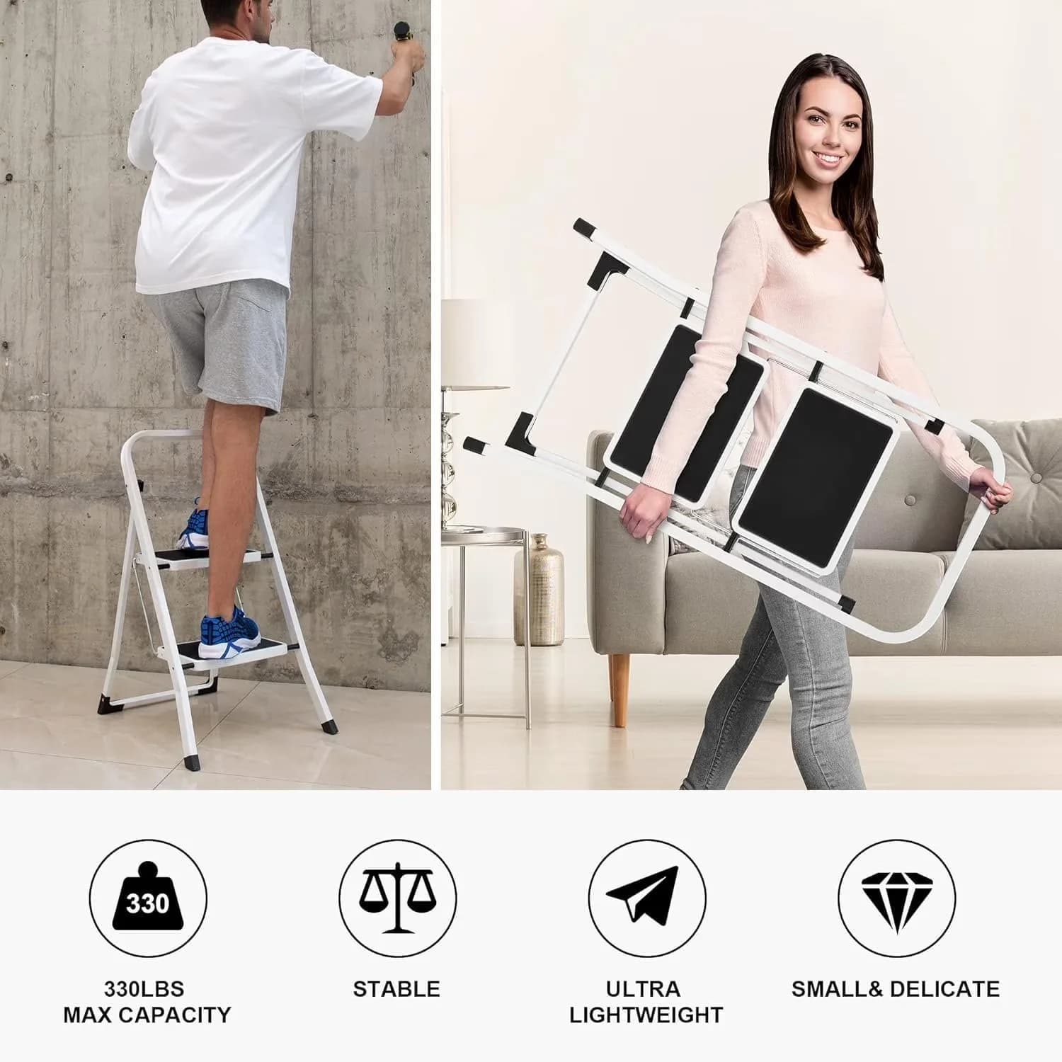 Ladders And Step Stool Quality with Lightweight Folding Stools, 2 Ladder - Stainless Steel Black for Kitchen Model DE37DB
