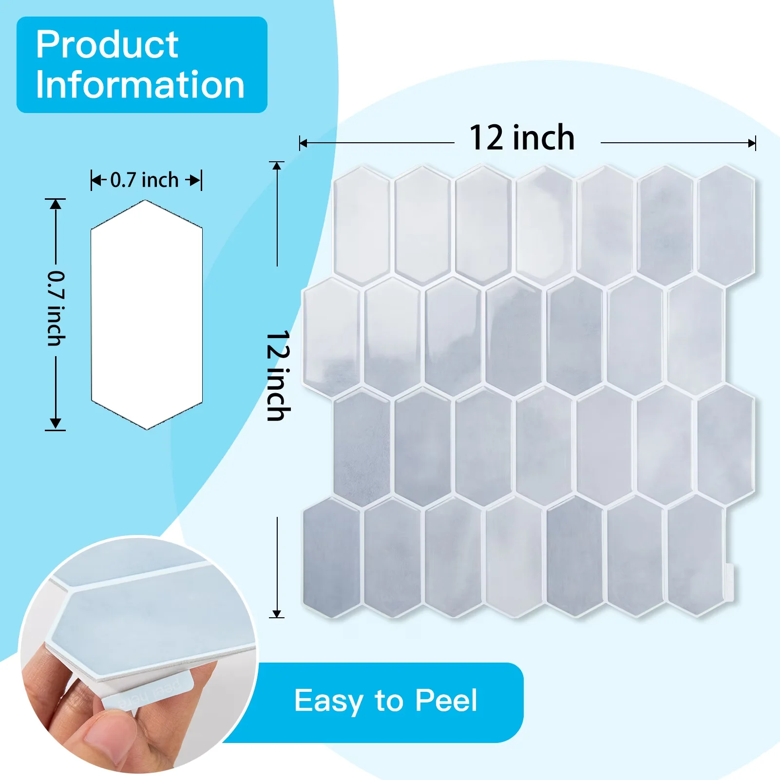 Durable Kitchen Renovation with Easy Installation, 10Pcs Peel and Stick Backsplash - Light Blue Vinyl for Kitchen, Bathroom Model 58B53F