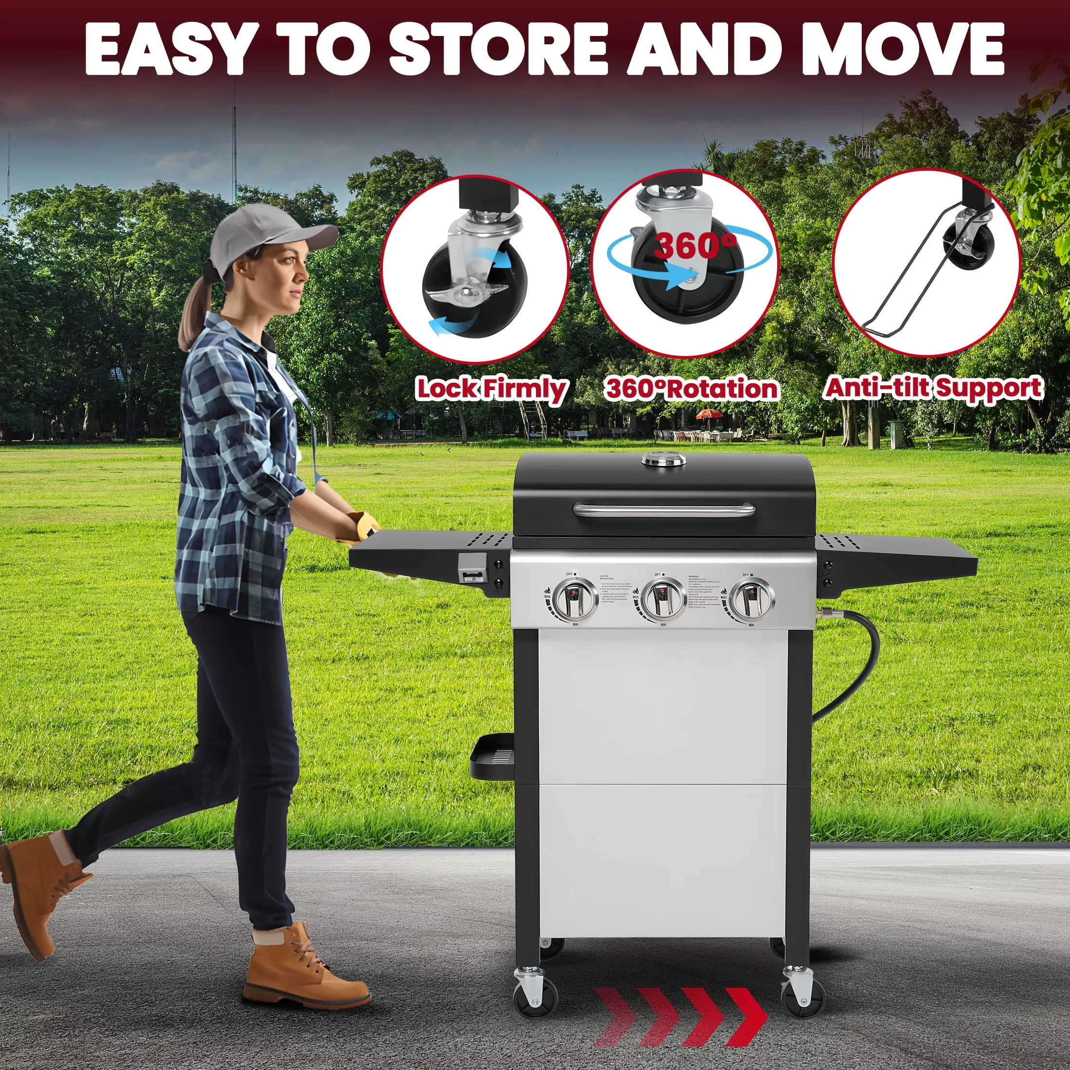 Gas Grill Versatile with 30000 BTU, Tool Holder - Stainless Steel for Outdoor Model 0128E9