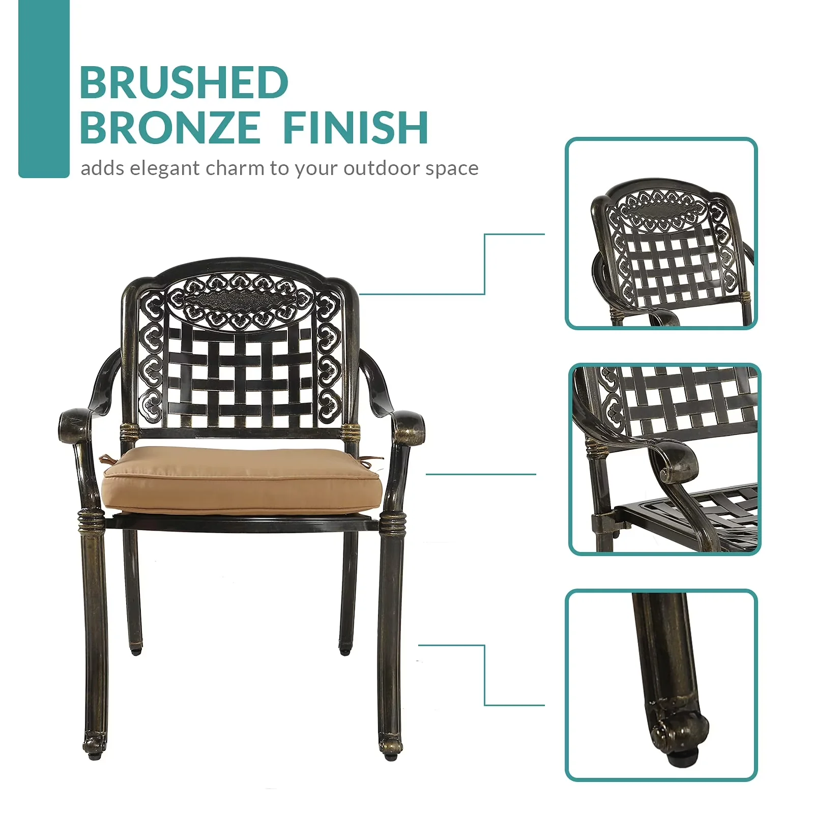Durable Patio Dining Set with Weatherproof, Furniture - Bronze Cast Aluminum for Garden Model 872582