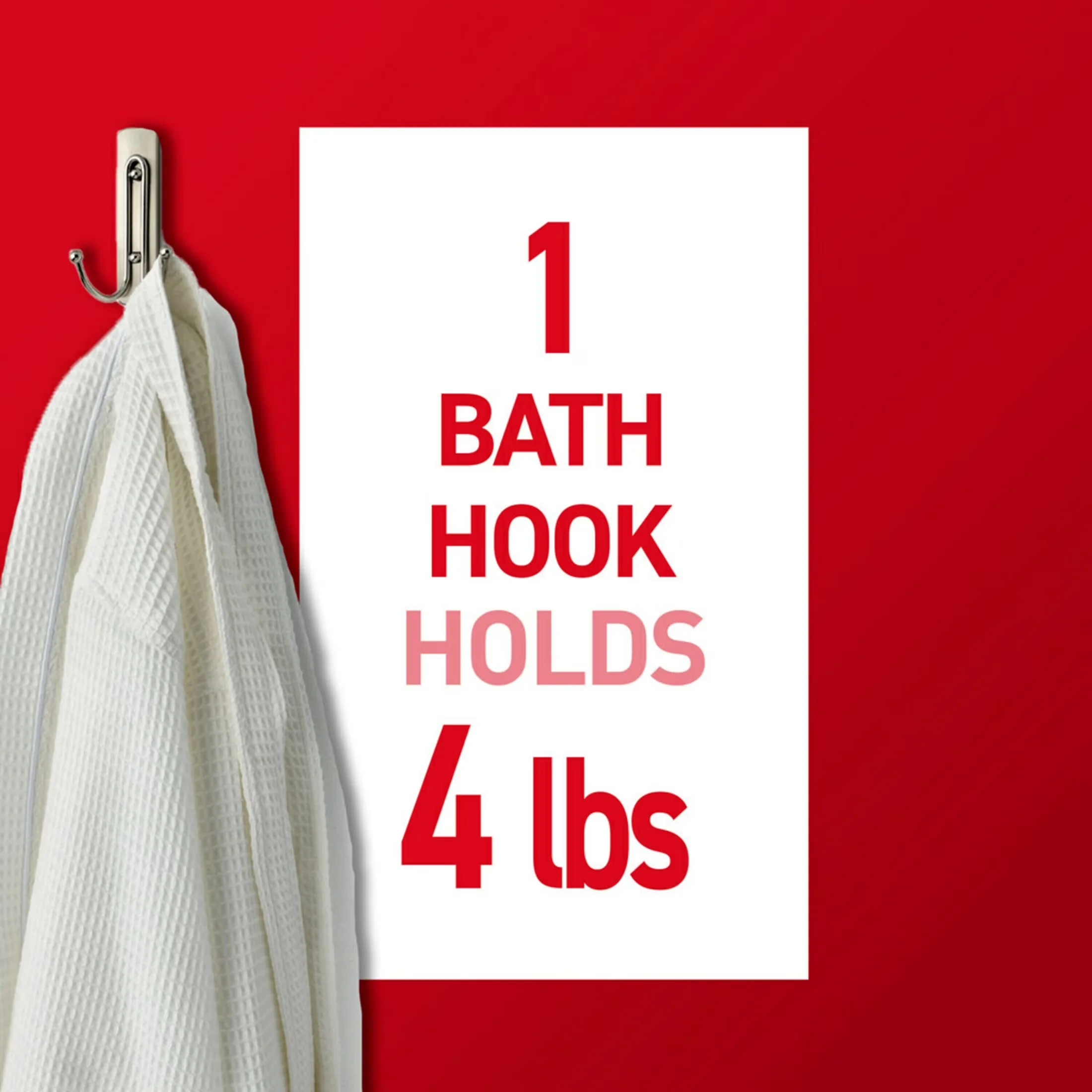 Damage-Free Hanging Versatile with Damage Free, Large Double Bathroom Wall Hook - Plastic Model 77D5E4