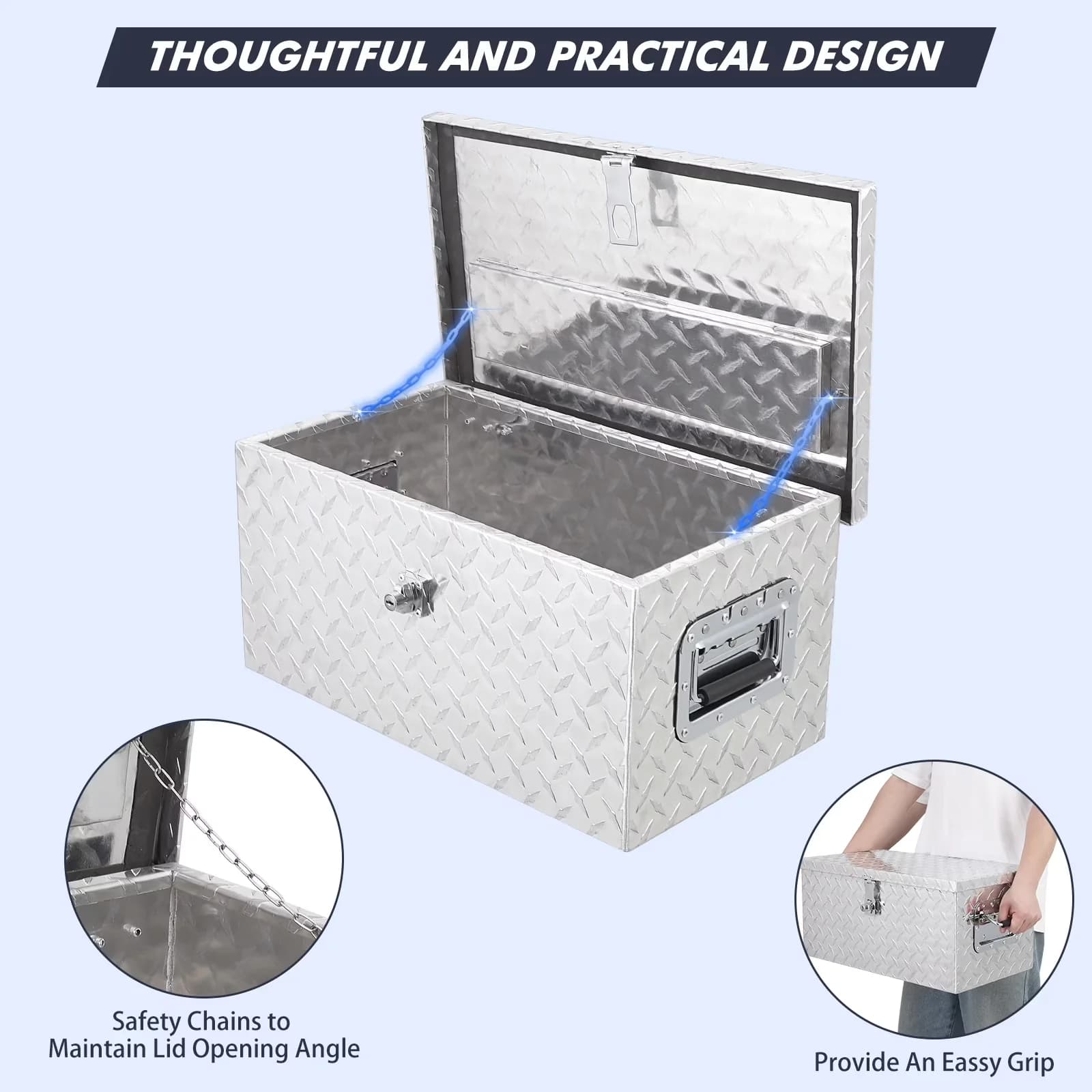 Modern Toolstorage with Waterproof, Lockable, Lock & Keys - Silver Aluminum Model 97B9E0