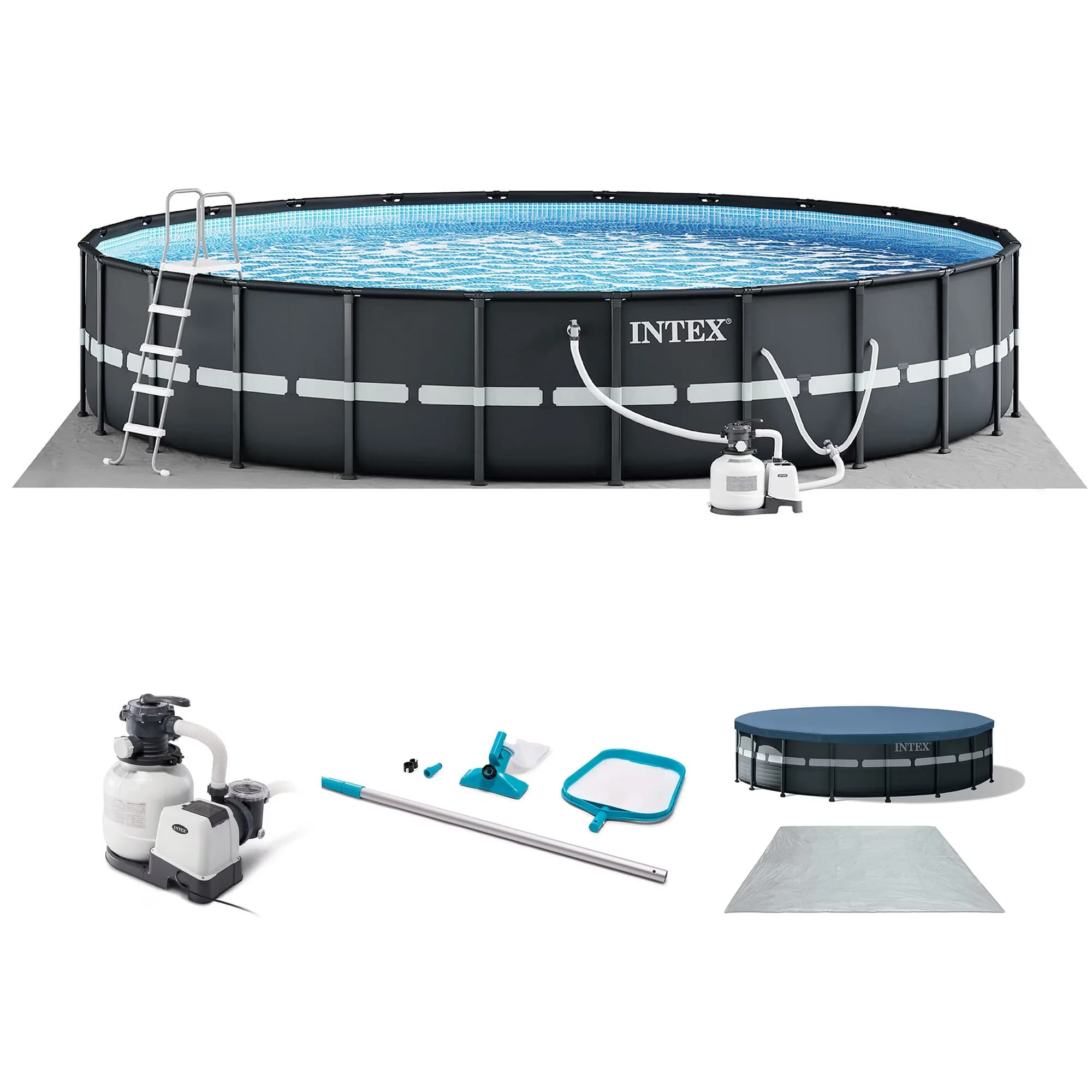 Stylish Above Ground Pool with Puncture Resistant, & Cleaning Maintenance Kit, Sand Filter Pump - Model B68006
