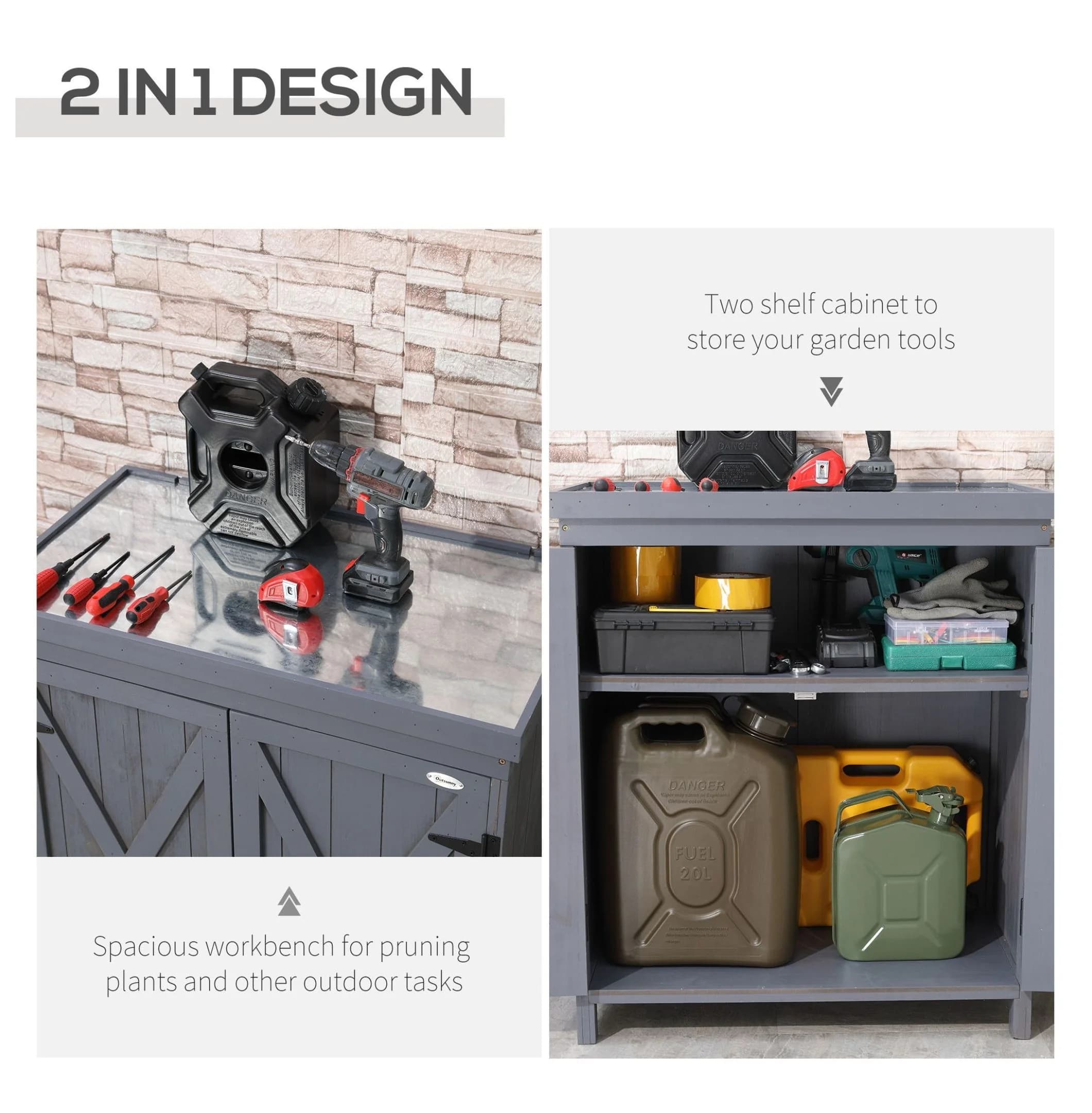 Stylish Shed with Rust Resistant, Patio Storage Cabinet, Rust-Proof - Solid Fir Wood,Steel Grey Model 14FCDE