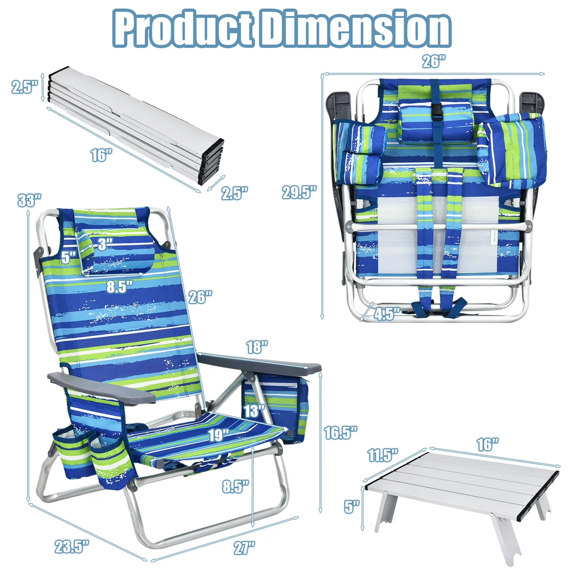 Classic Beach Chair with Adjustable, Folding, Waterproof - Pvc 3PCS - Residential Grade Model F6AD7F