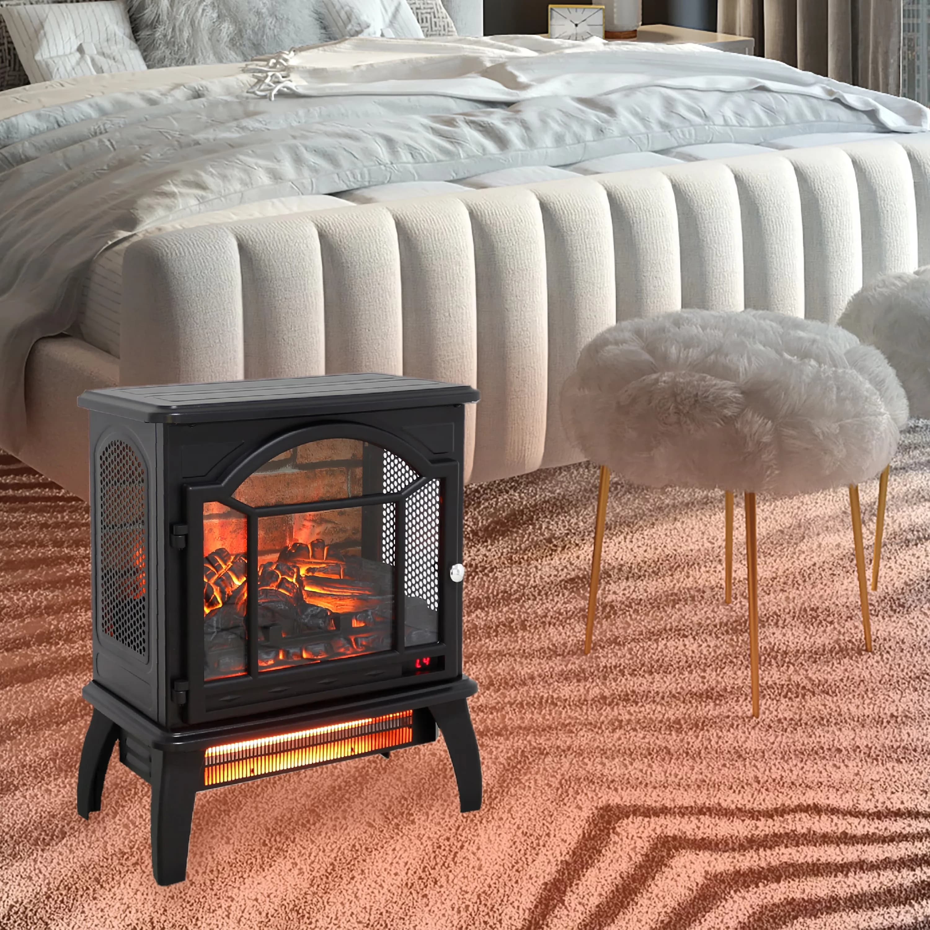 Efficient Portable And Electric Space Heater with 1500W, Adjustable, 1500W Fireplace - Black Model 4F7C2A