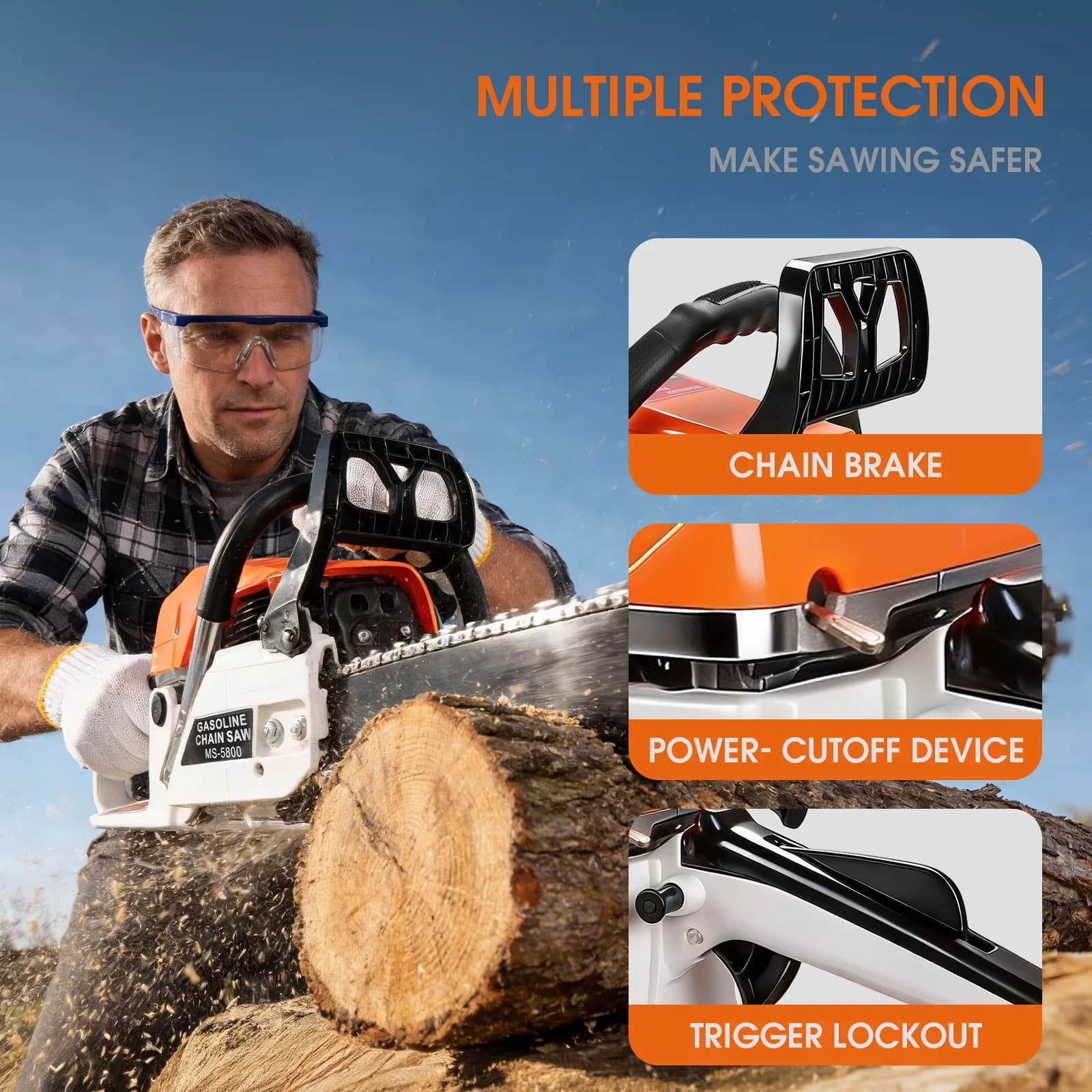 Chainsaw Sleek with Bumper Spikes, 62CC 20Inch, 62Cc Gasoline - White Model 52FB5D
