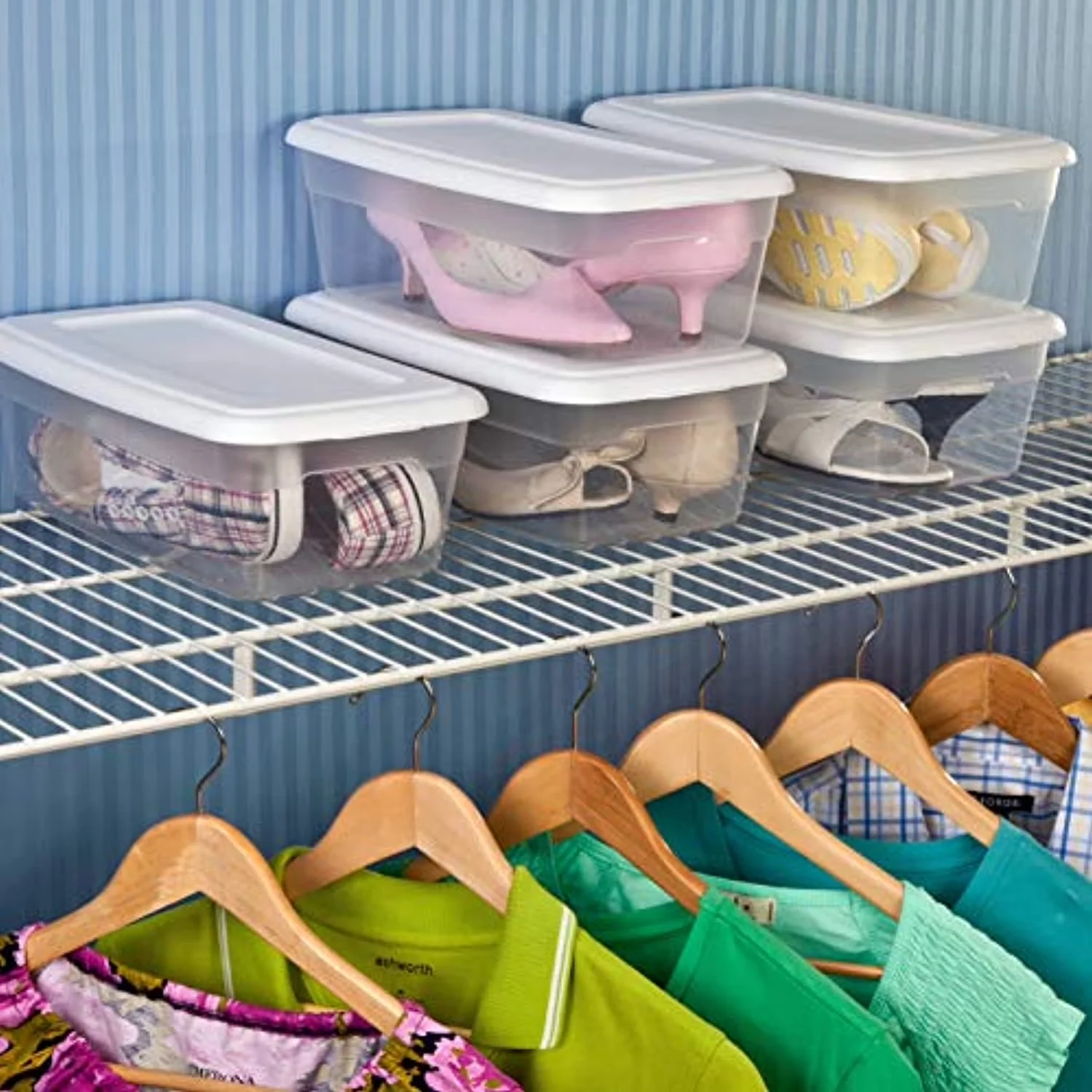 Sleek Garage Storage Supply with Stackable, Recessed handles for easy lifting, Clear (6) - Clear Plastic Model F992A1