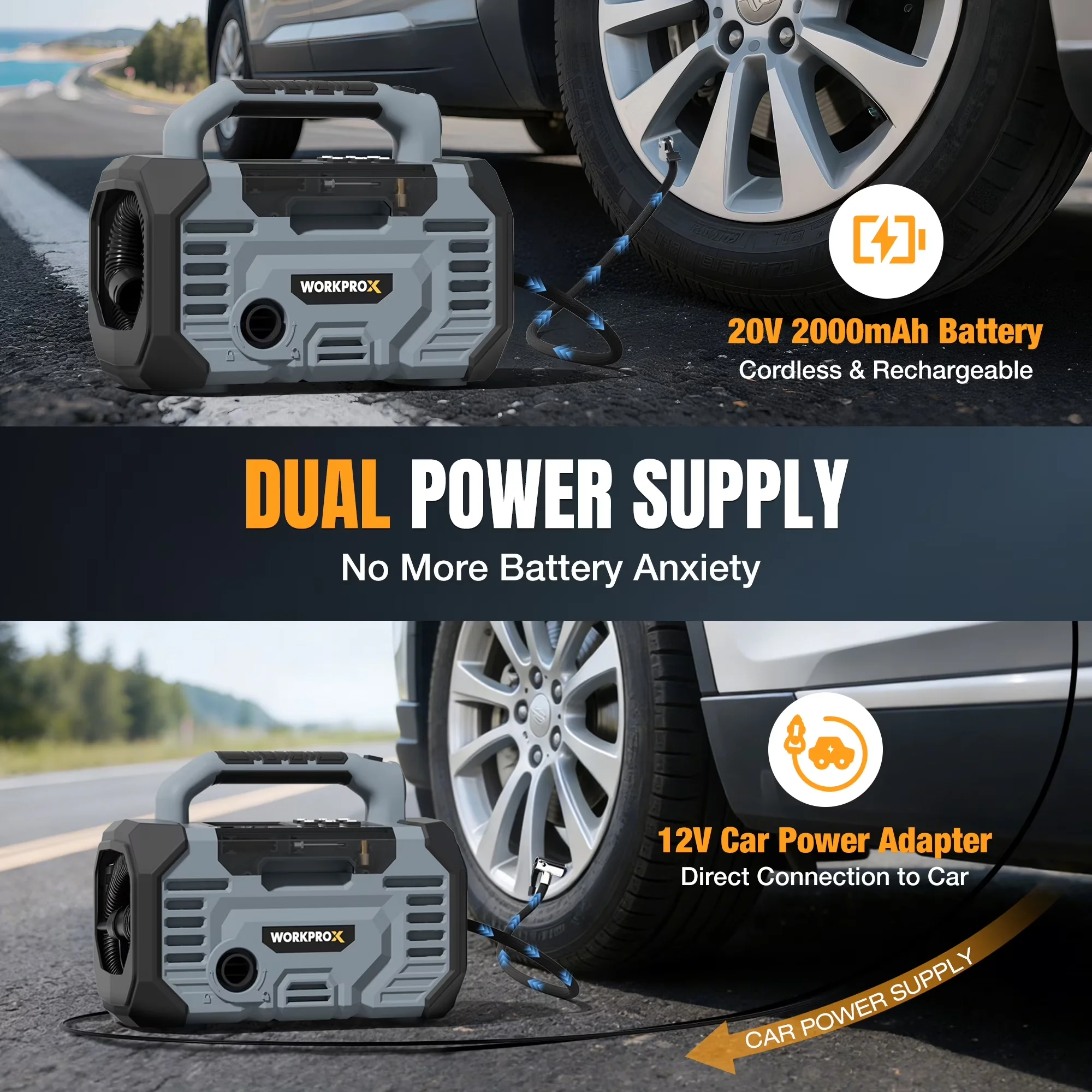 Stylish Air Tools Compressor with Battery, 20V, Portable - Plastic Gray Model C25CB0