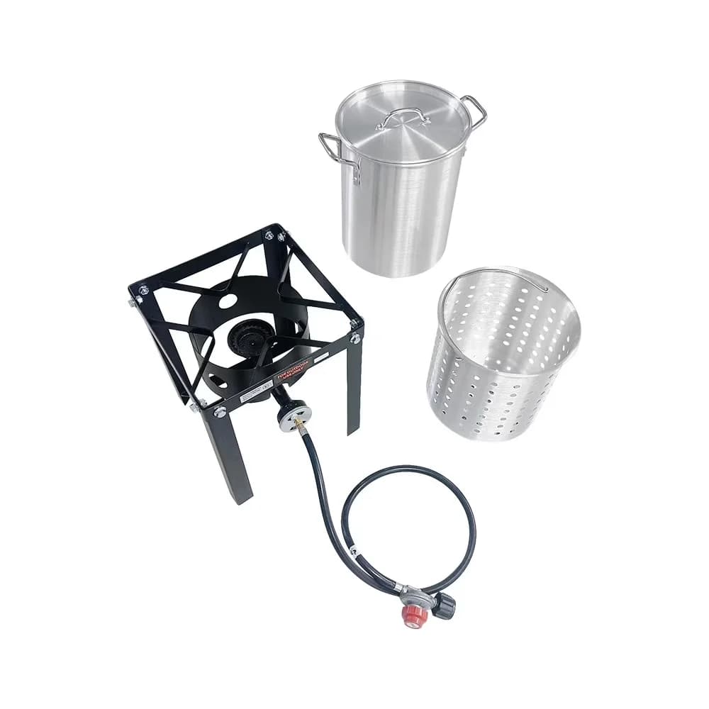 Classic Outdoor Fryer with 37000 BTU, 30 Qt Turkey and Fish Boiler Pot, 37000 BTU Burner - Black, Silver, Multicolor Aluminum Model 092BFB