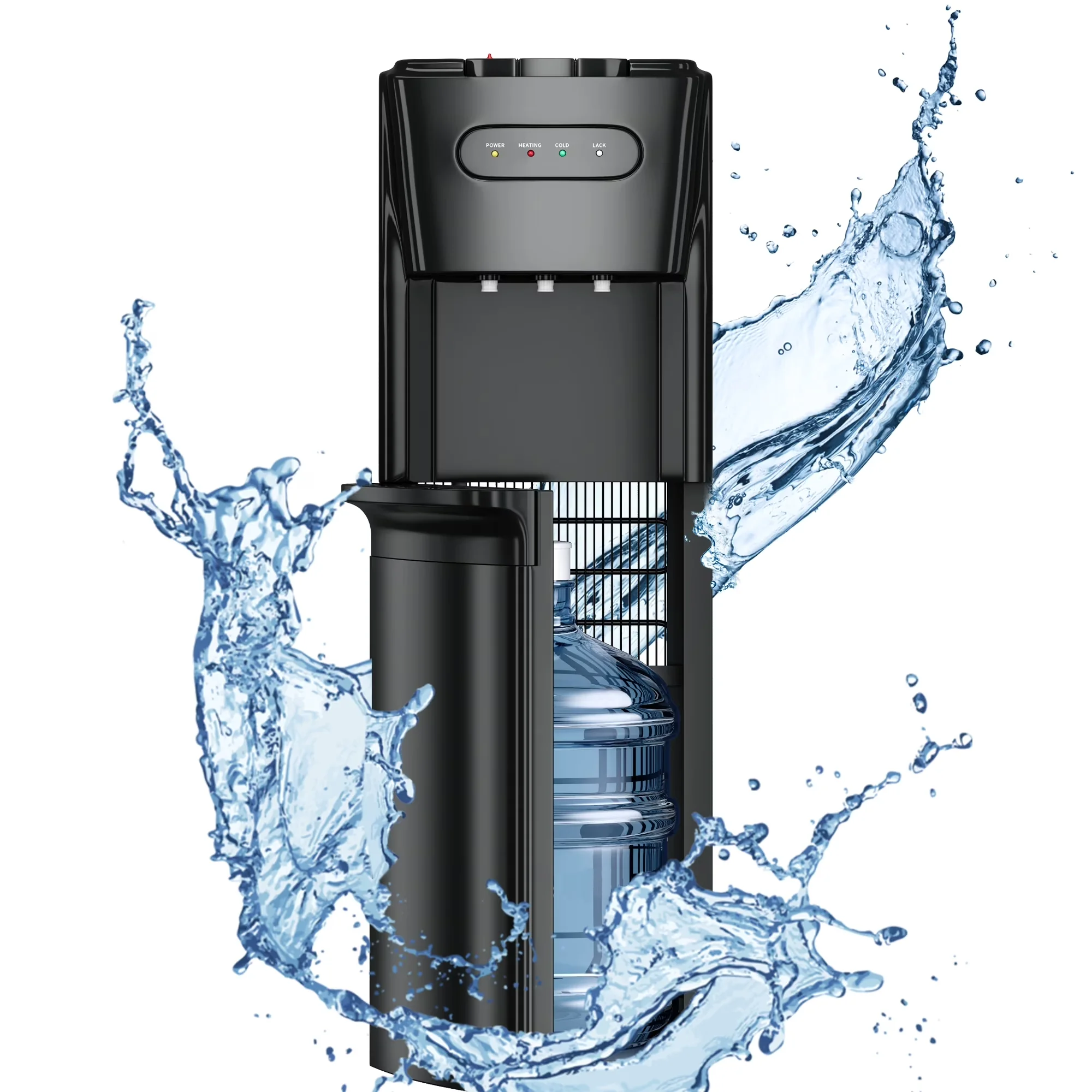 Premium Water Filtration with LED, Child Safely Lock, Bottom-Loading Dispenser w/ Hot - Black Plastic Model 1FF985