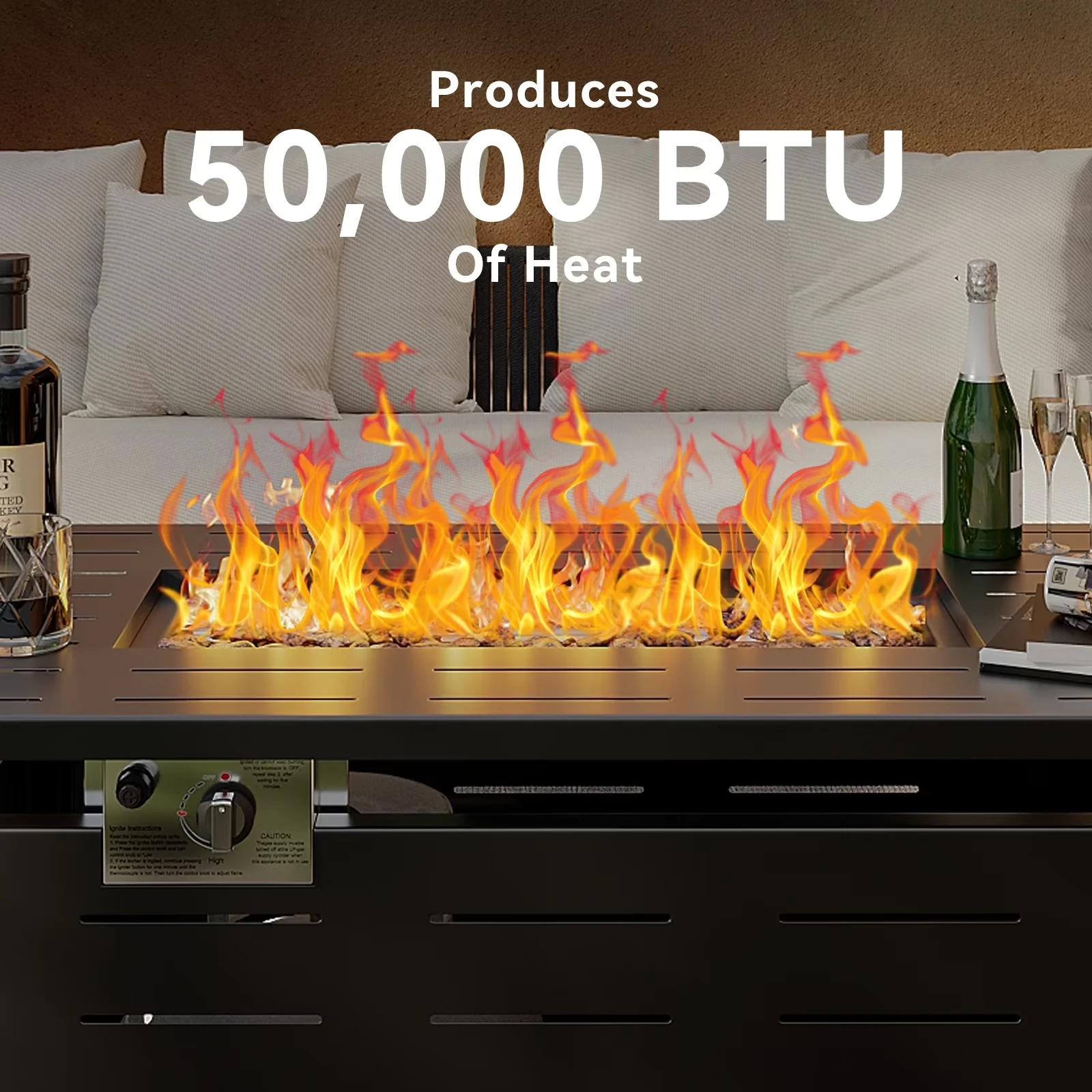 Versatile Outdoor Heating with 50000 BTU, Smokeless - Steel Black for Patio Model F69F9A
