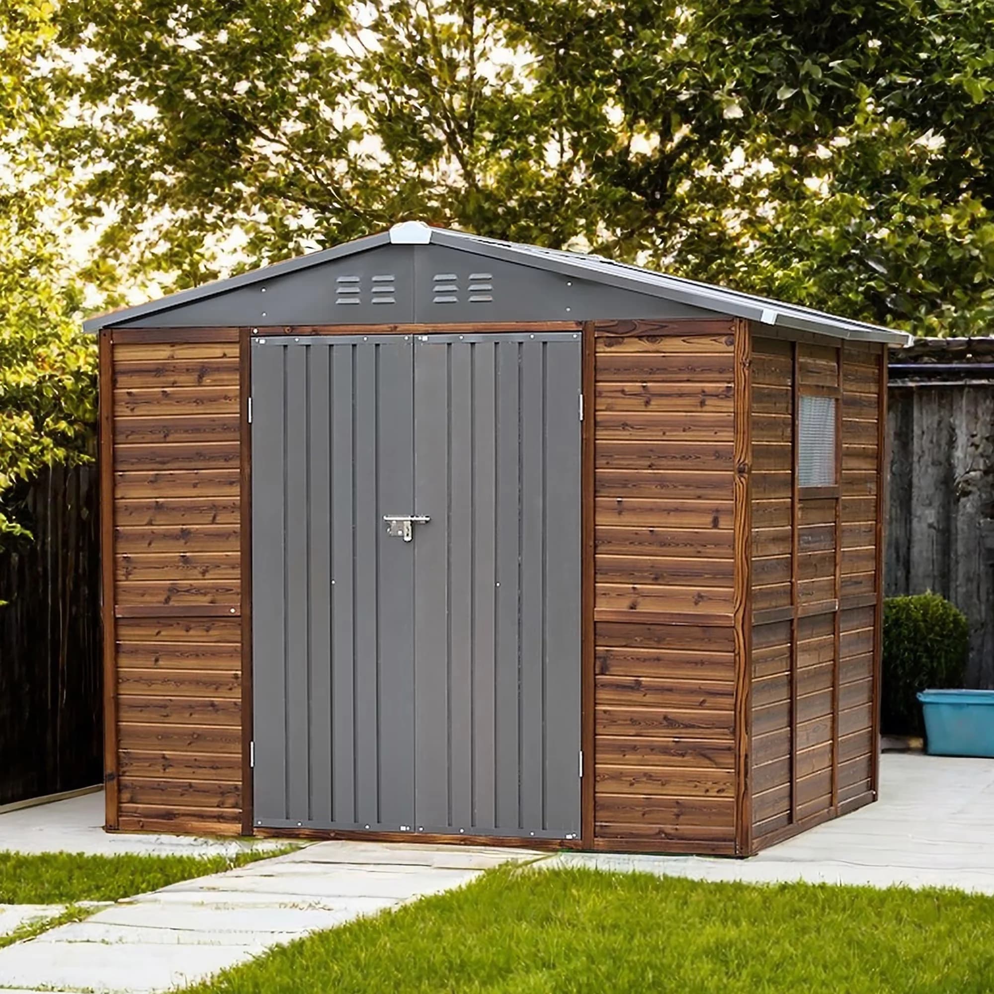 Shed Innovative with Rust Resistant - Wood Brown 6x8 - Sleek Profile Model 3EC9FB