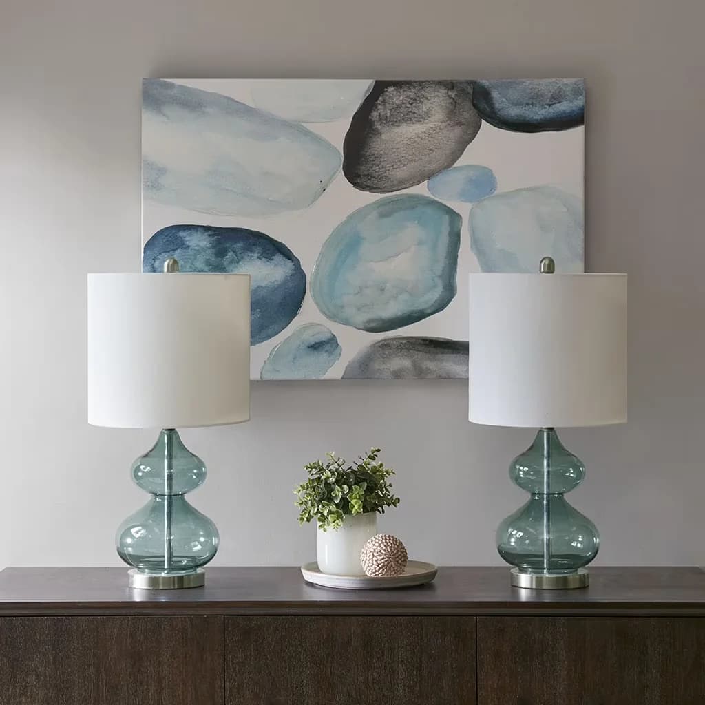 Durable Lamp Set with Transitional, White Shades, Transitional Style - Glass, Iron Blue, White, Multicolor Model 0C0EAC