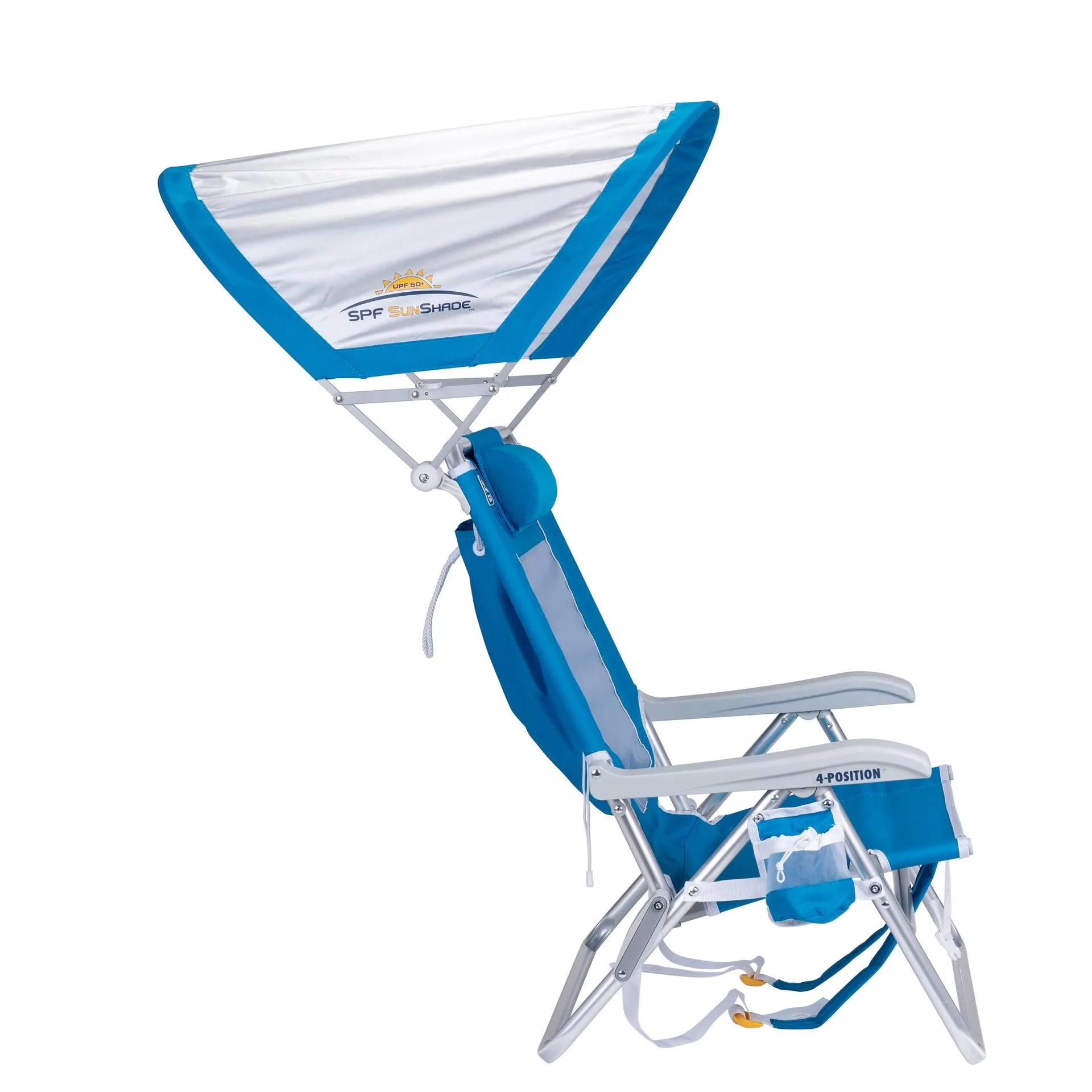 Innovative Beach Chair with Saybrook Blue, Side pocket for storing your phone, Canopy - Polyester, Steel, Aluminum Blue Model D629AE
