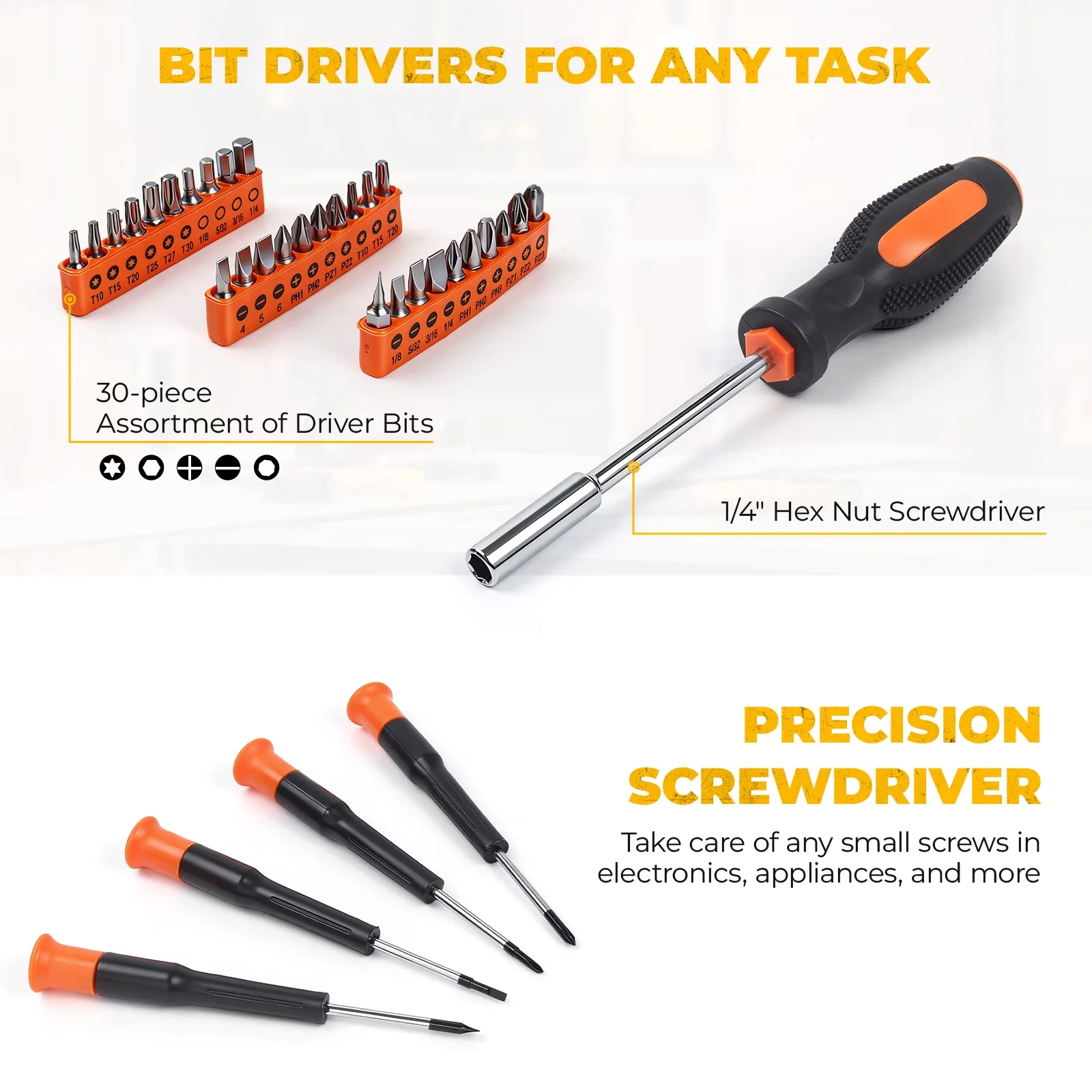 Professional Hand Tool Set with Compact, 57-Piece Kit - Orange for Everyday Use Model 3F7F97