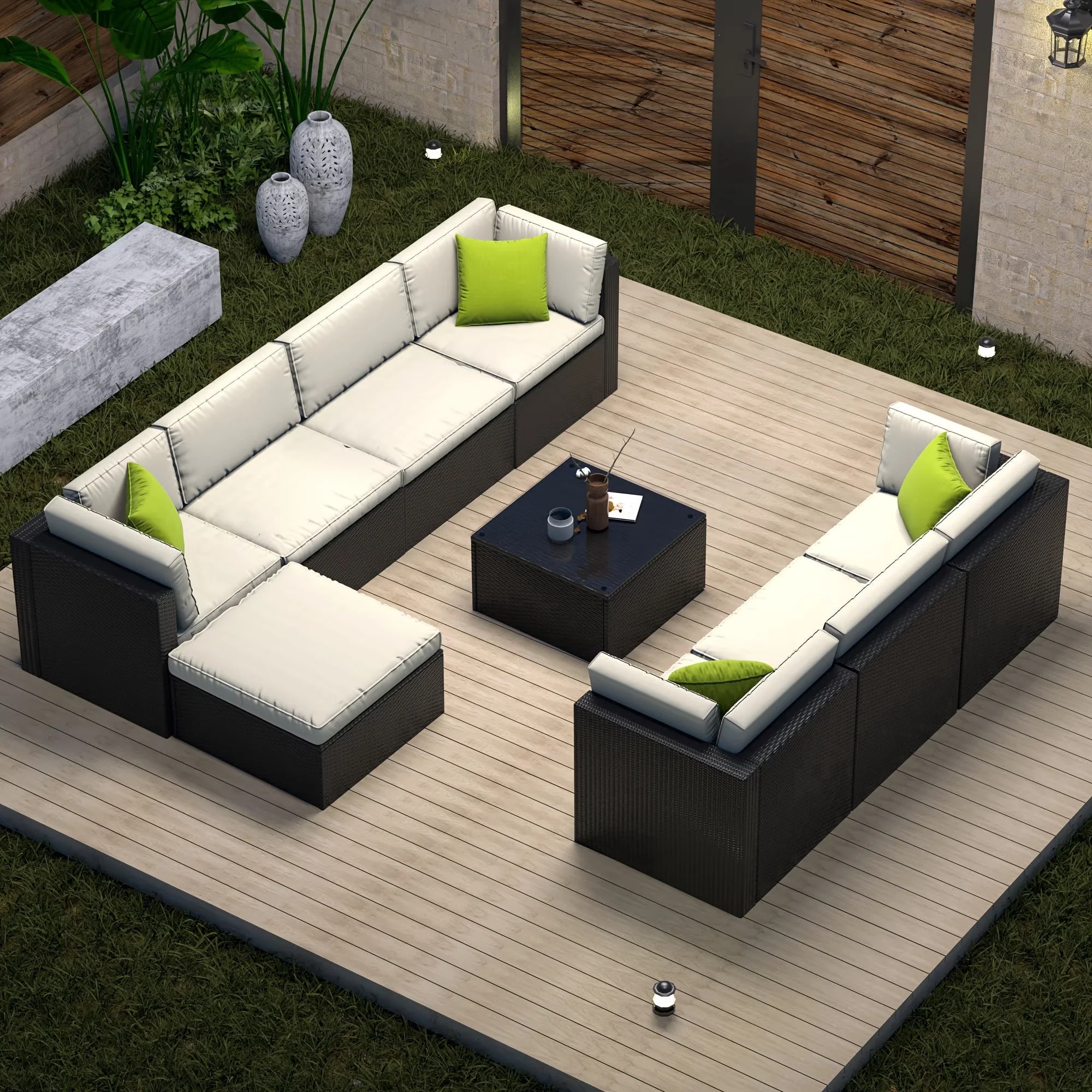 Versatile Outdoor Sofas Sectional with Water-Resistant, Weather-Resistant - Rattan,Stainless Steel White Model 0BCABC