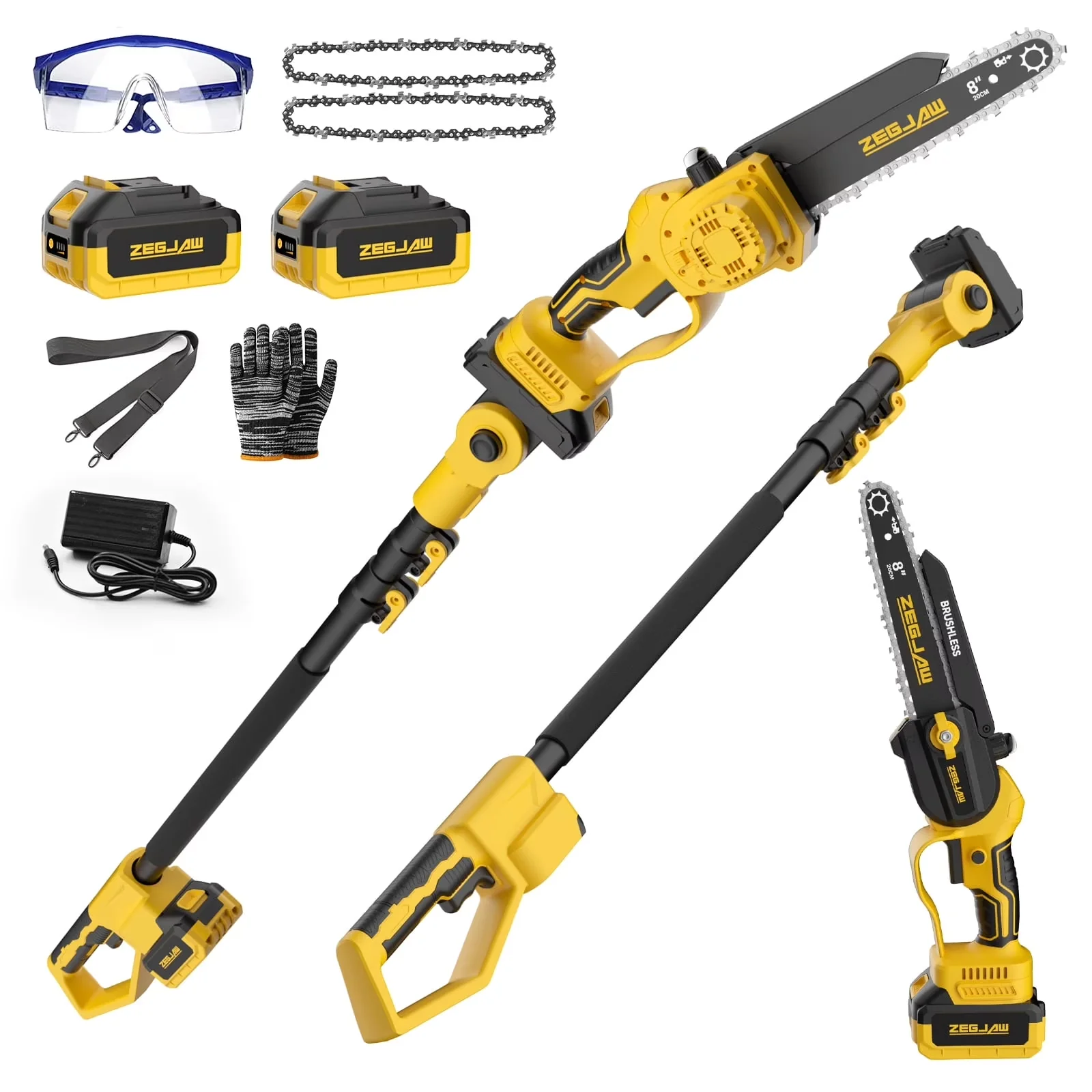 Professional Pole Saw with Battery, 21V, Telescoping - 2-IN-1 - Traditional Style Model F68B8B