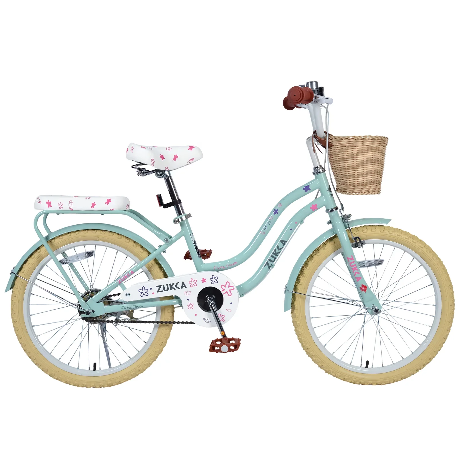 Durable Kids Bike with Basket, Multiple Colors, 20-Inch City Cruiser - Green Model C01F28