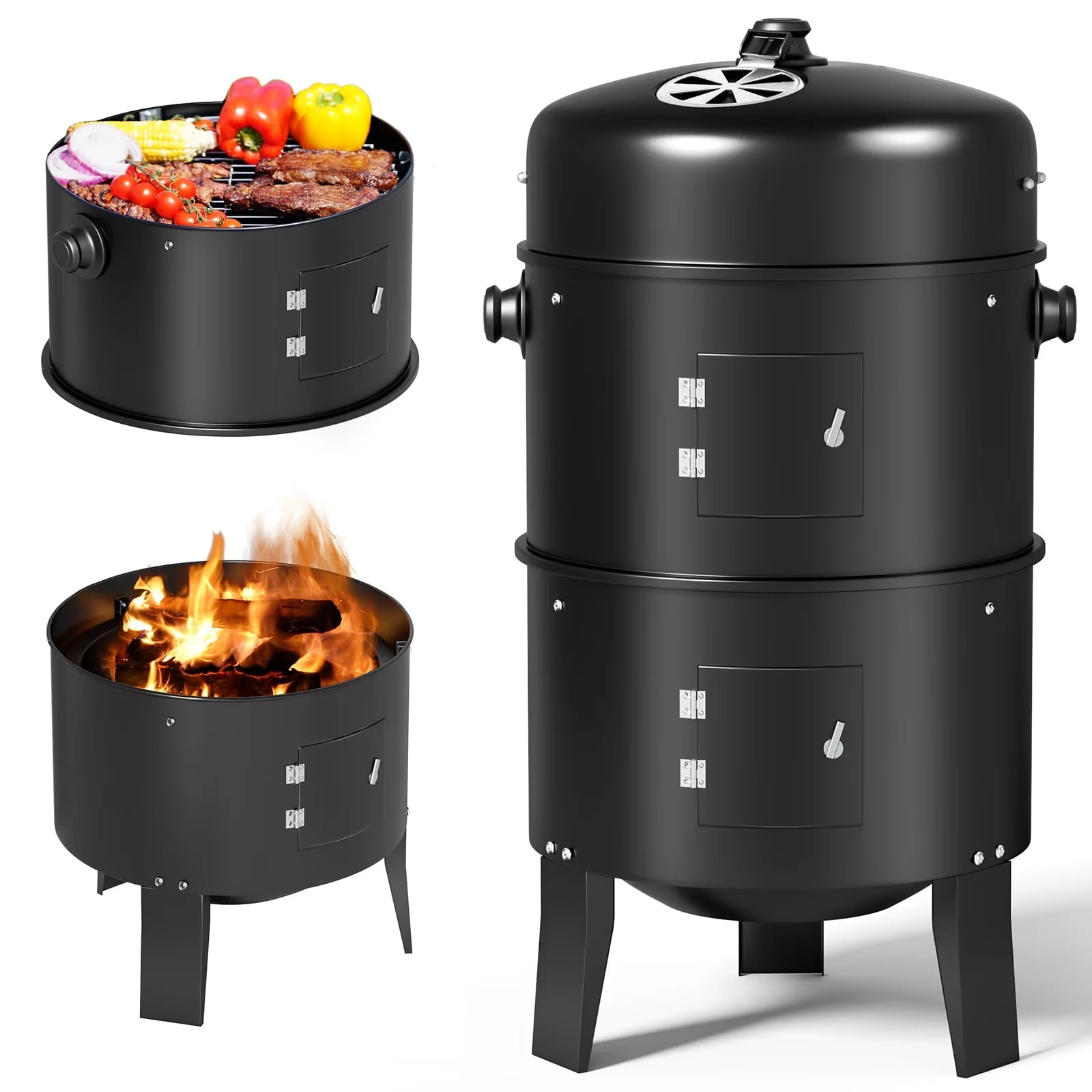 Combo Grill Reliable with Adjustable Air Vents, Adjustable Charcoal Tray - Steel for Outdoor, Patio Model E777B9