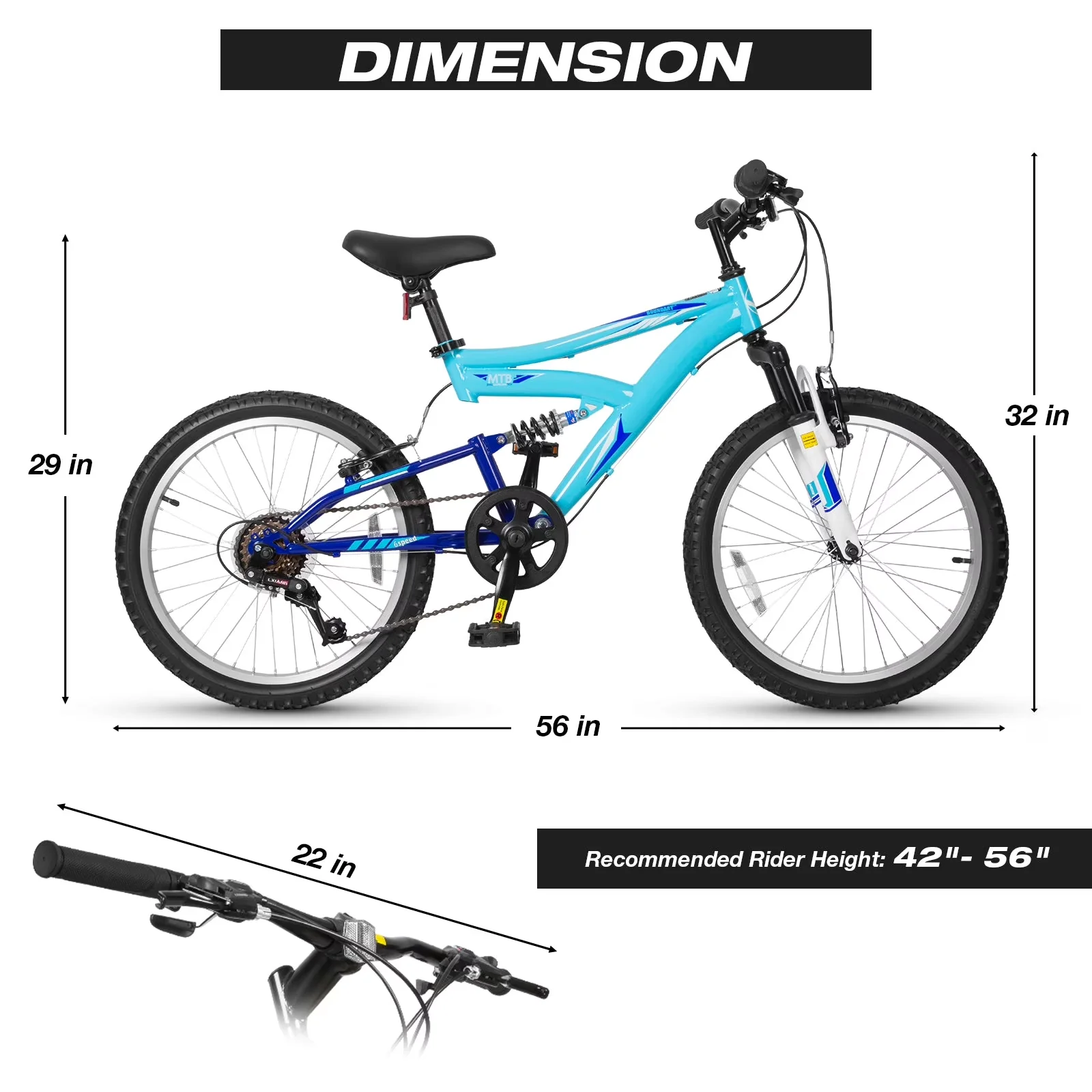 Versatile Mountain Bike with Adjustable Speed, Adjustable Seat Height - Blue Model F8563A
