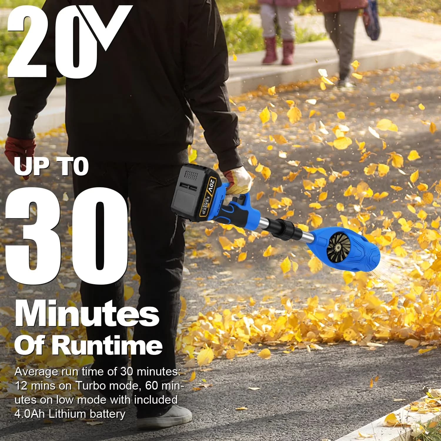 Reliable Leaf Blower with Battery, 20V, High Speed Foldable Air Cleaner for Garden, Patio - Model BDEED4