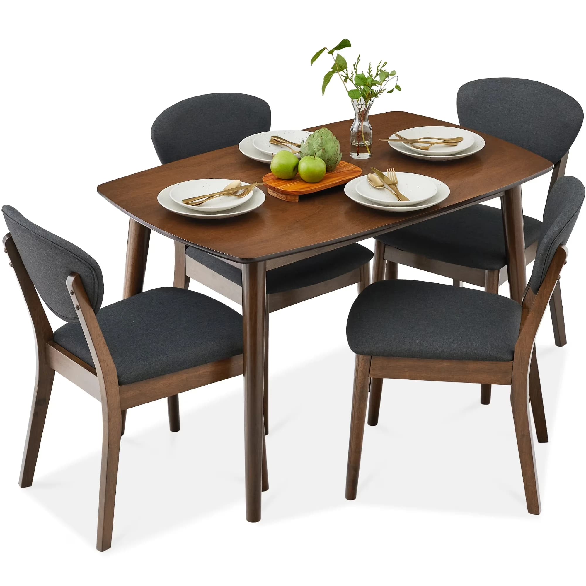 Patio Dining Set Premium with Modern, Mid-Century, Walnut/Charcoal - Rubberwood, Linen Model 3F4740