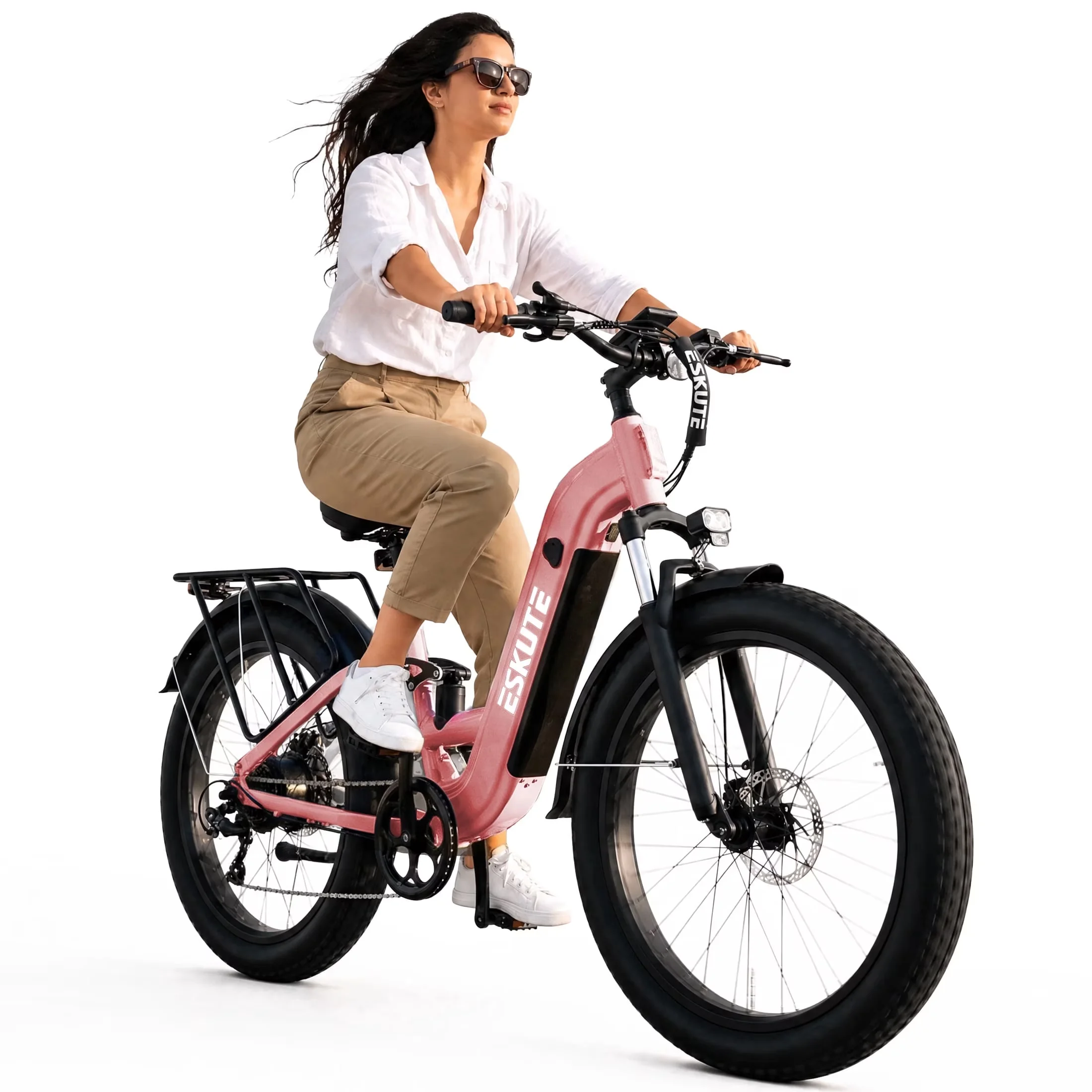 Versatile Electric Bike with Battery, 1500W - Pink - Low Maintenance Model C23D94