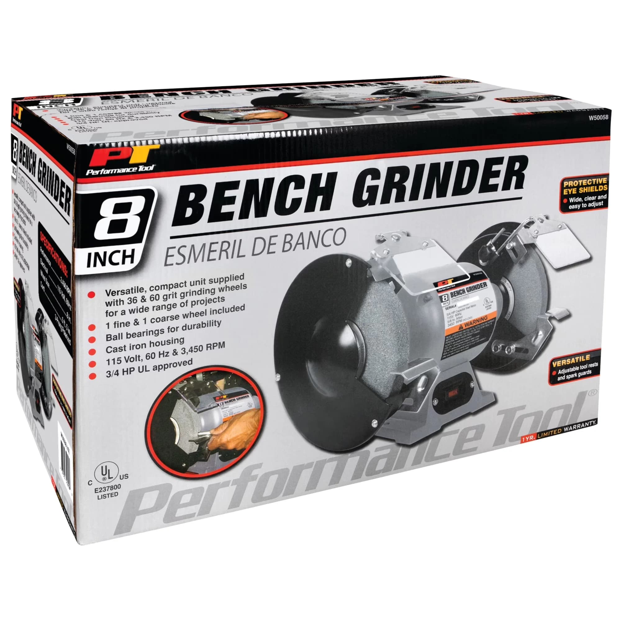 Woodworking Classic with Easy Installation, 3/4 HP Motor 8-Inch Bench Grinder - Gray Model 74A749