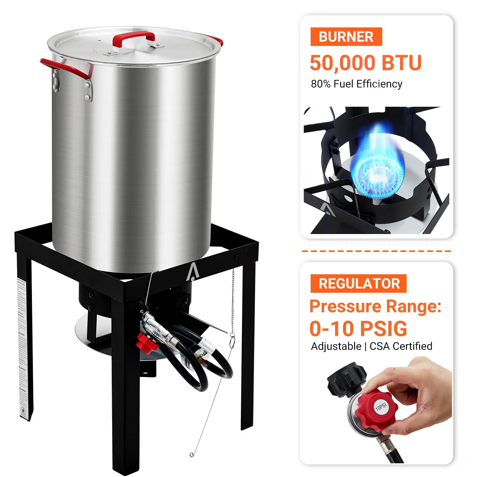 Sleek Outdoor Fryer with 50000 BTU, Burner Stand, Ideal - Stainless Steel Silver, Black, Multicolor for Outdoor Model 70B1CF