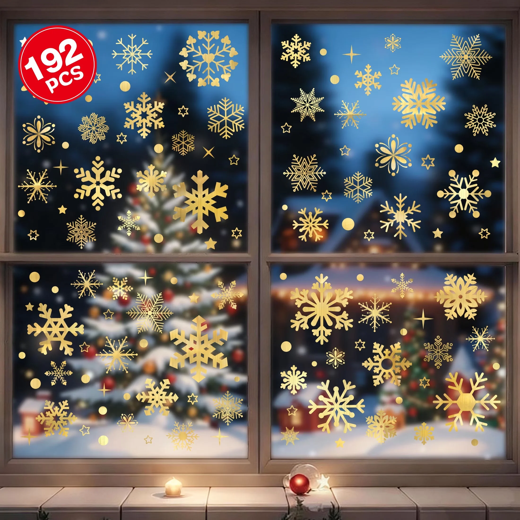 Wallpaper Wall Decals Wall Covering Quality with Reusable, 192pcs Christmas Window Stickers Set - Gold Model F7AF2C