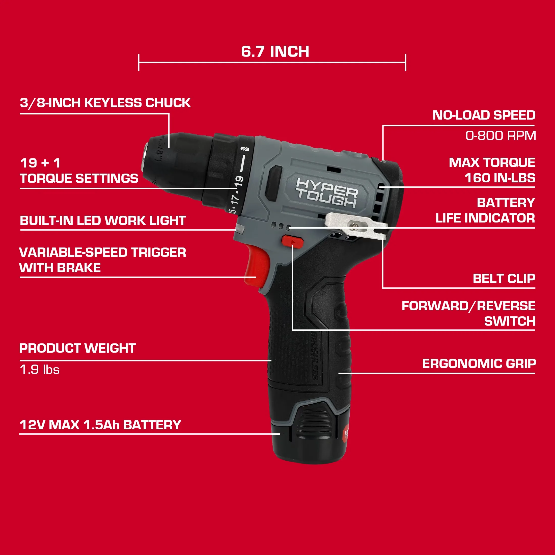 Drills Driver Durable with Battery, 12V, Brushless Motor - Rustic Charm Model 4ECF7D