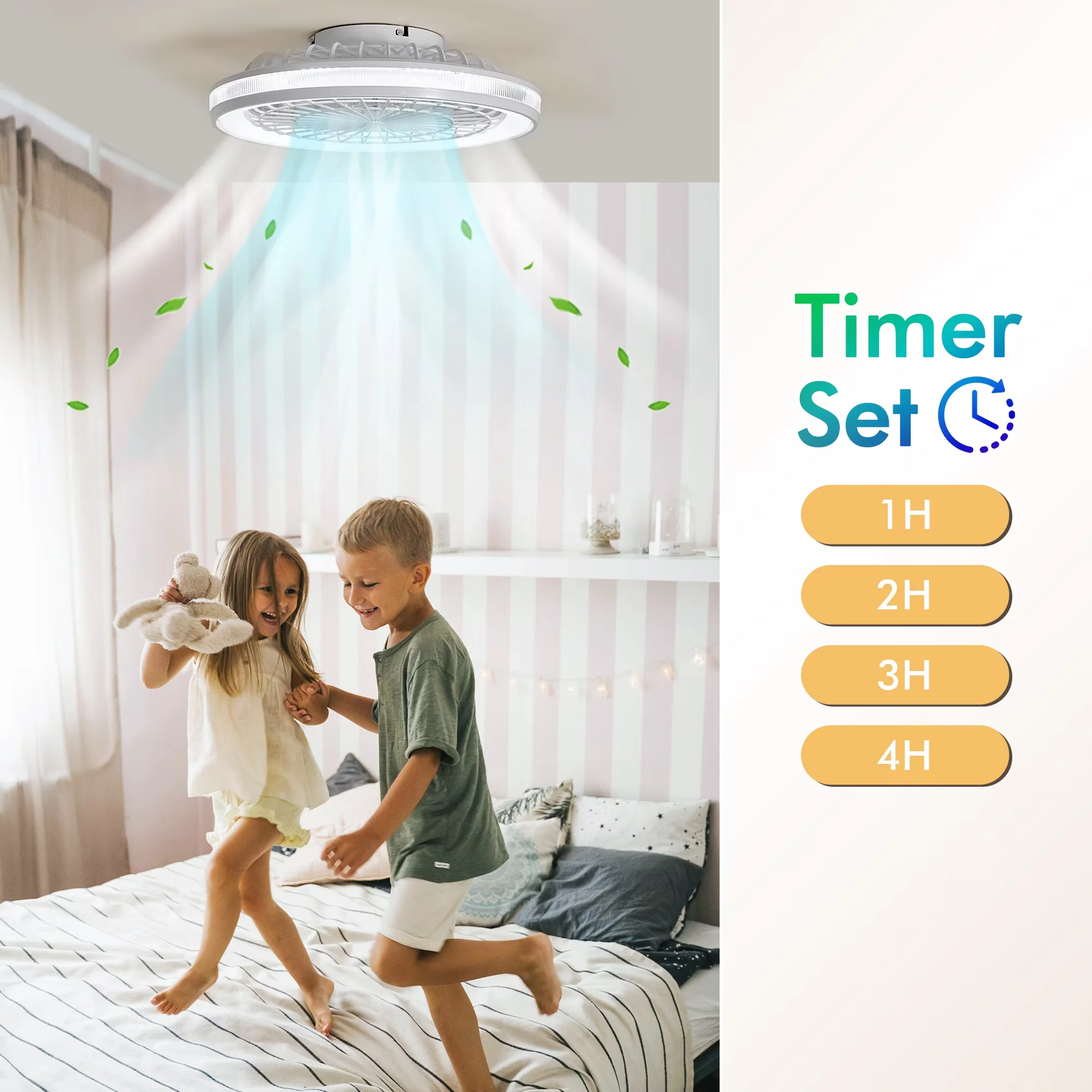 Sleek Ceiling Fan with LED, Space-Saving, 20" Caged Fans Lights - White Model 6E2F8D