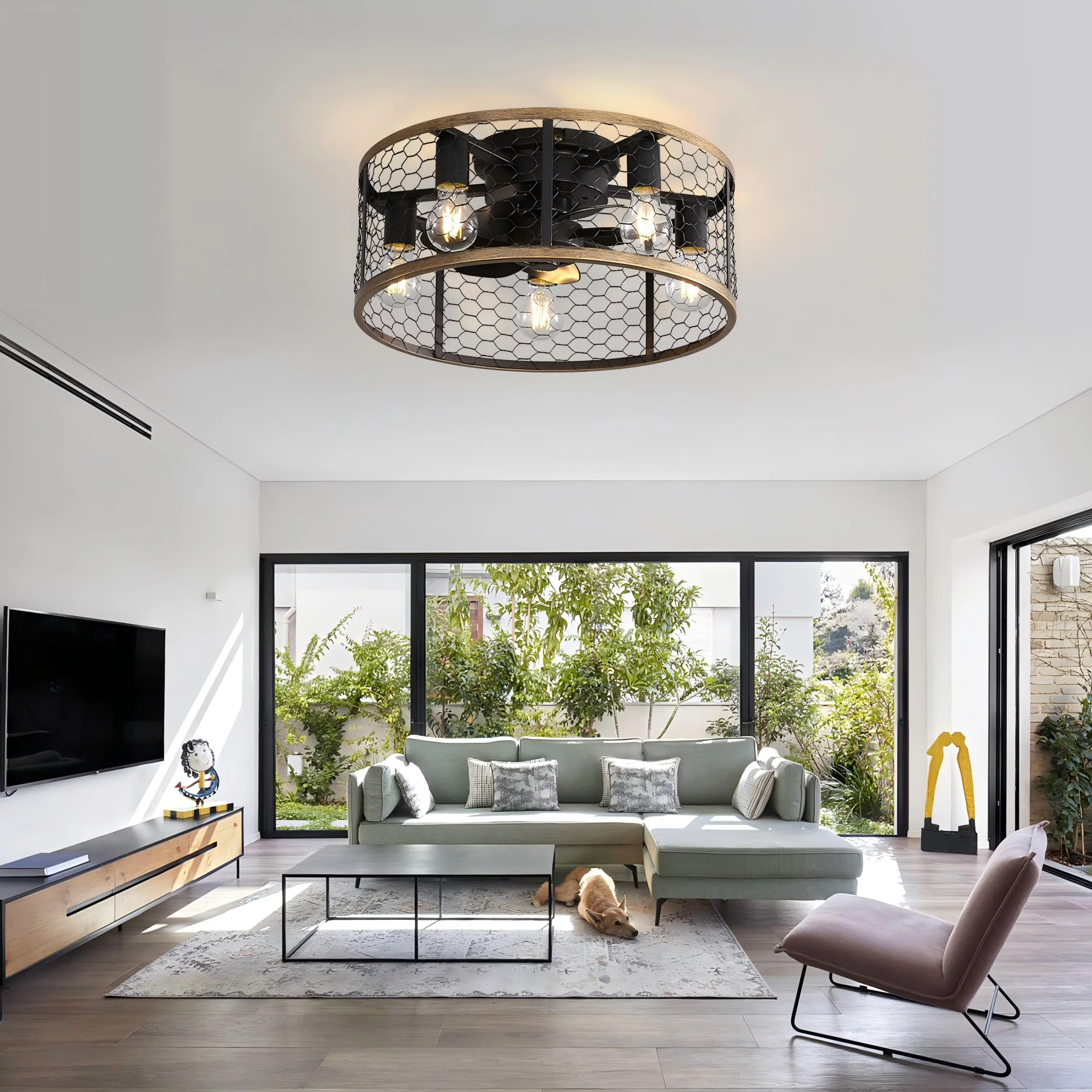 Quality Ceiling Fan with Incandescent, Modern, Remote Controlled - Black, Clear, Multicolor Metal Model 348F92