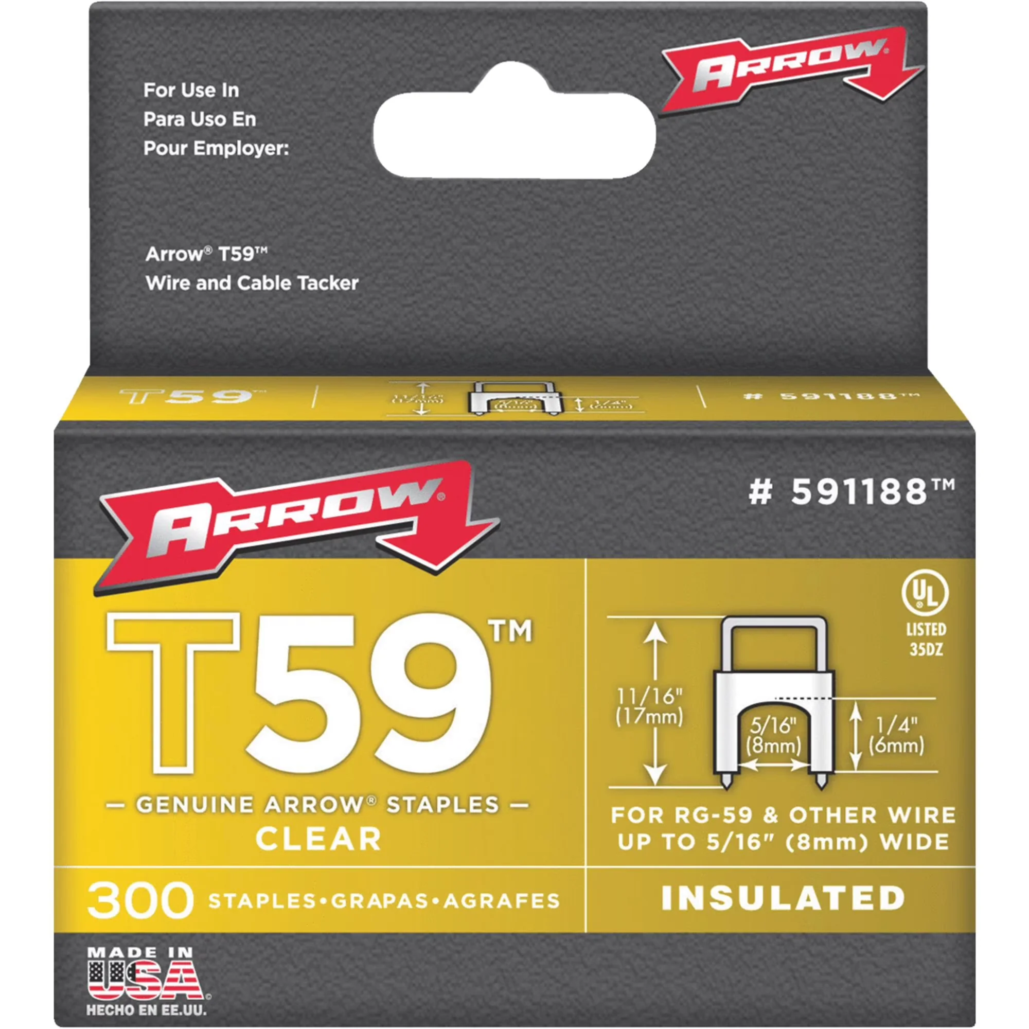 Essential Pro Tool with Insulated, 1/4-inch leg length, Fastener Insulated Clear T59 Staples - Stainless Steel Model 57A72E