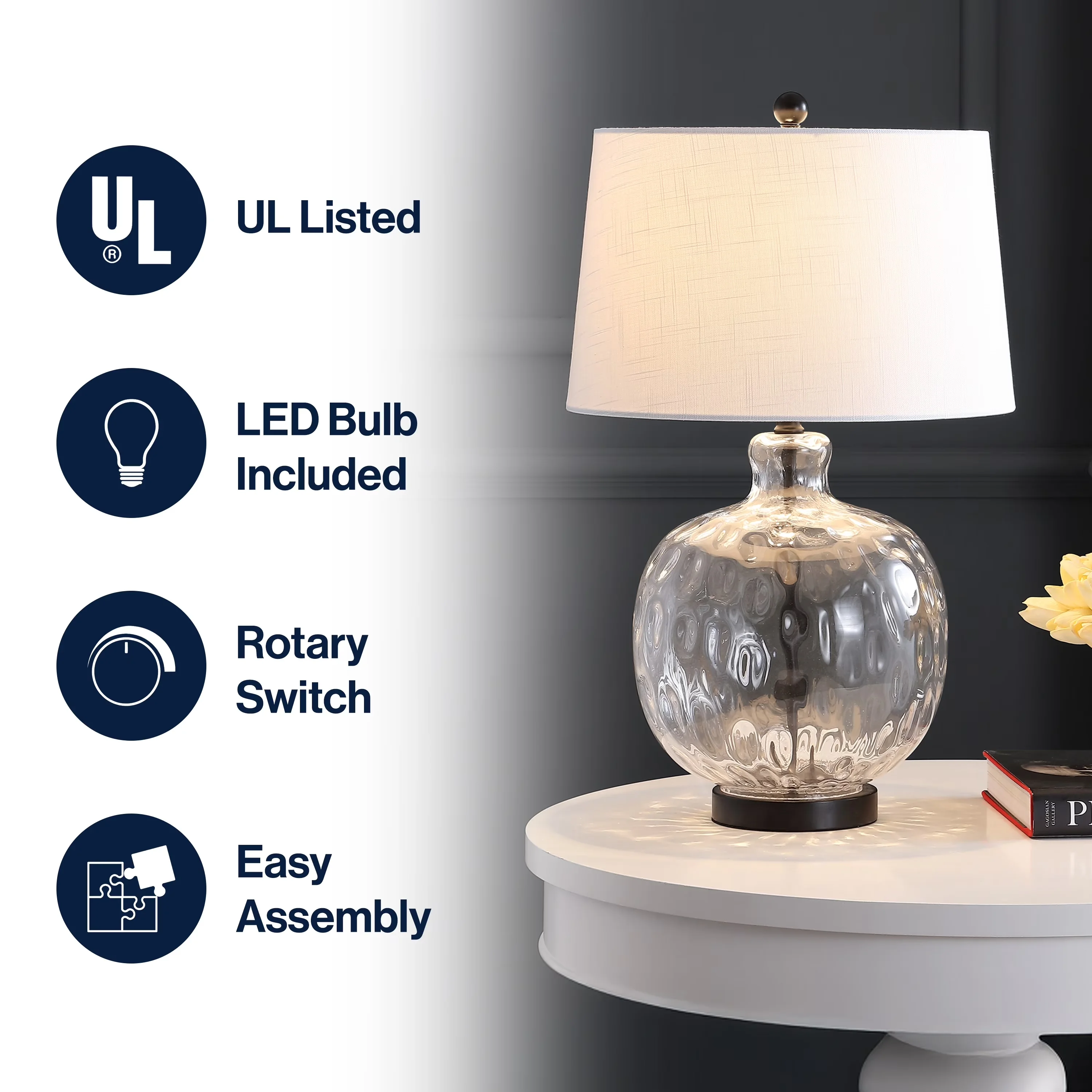 Durable Table Lamp with LED, Cottage, Rae 26.5" Glass/Metal LED - Clear Metal Model B1945B