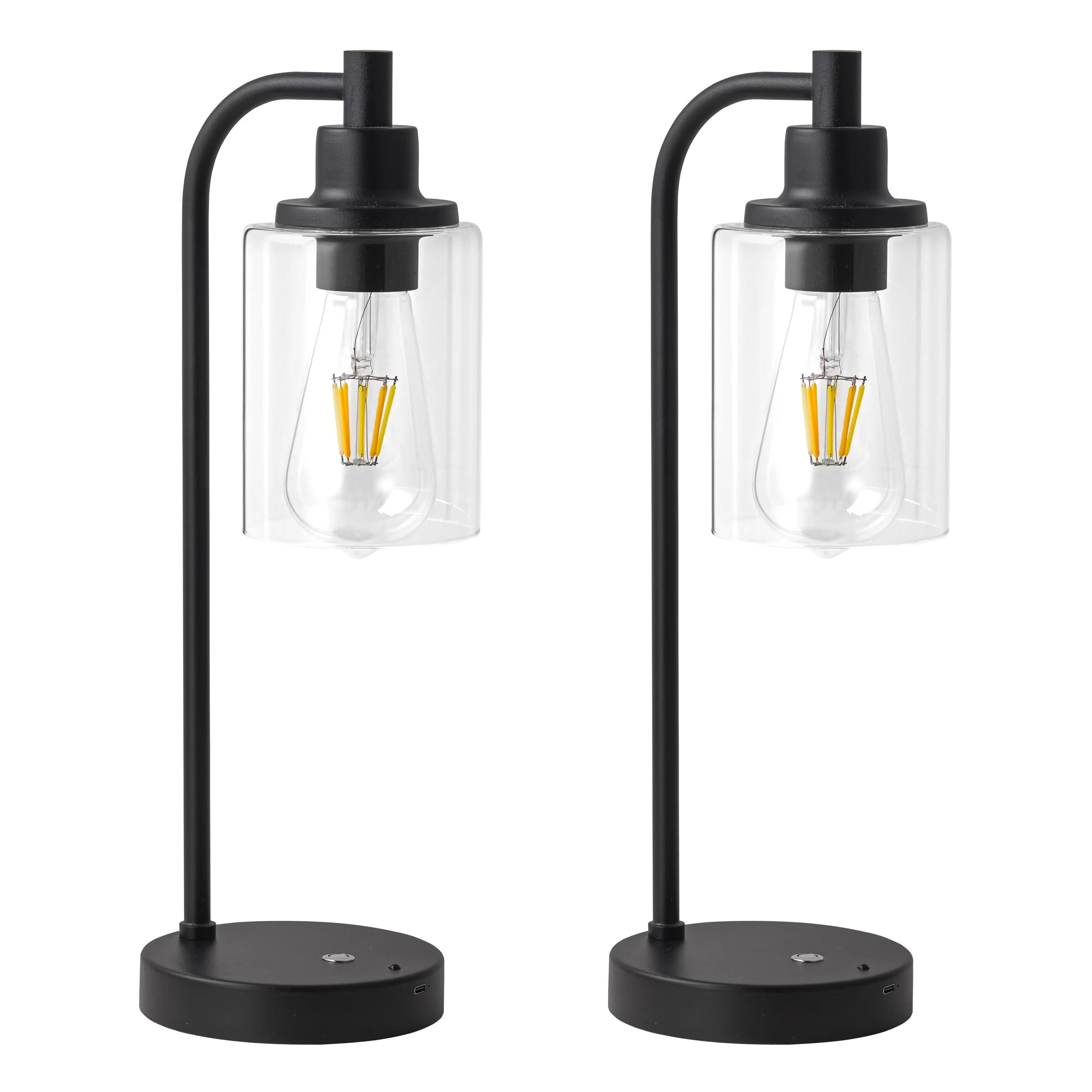 Efficient Lamp with LED, Battery, 2-Pack 16” 3CCT Dimmable Cordless Table - Steel, Glass Black Model 3CD87E