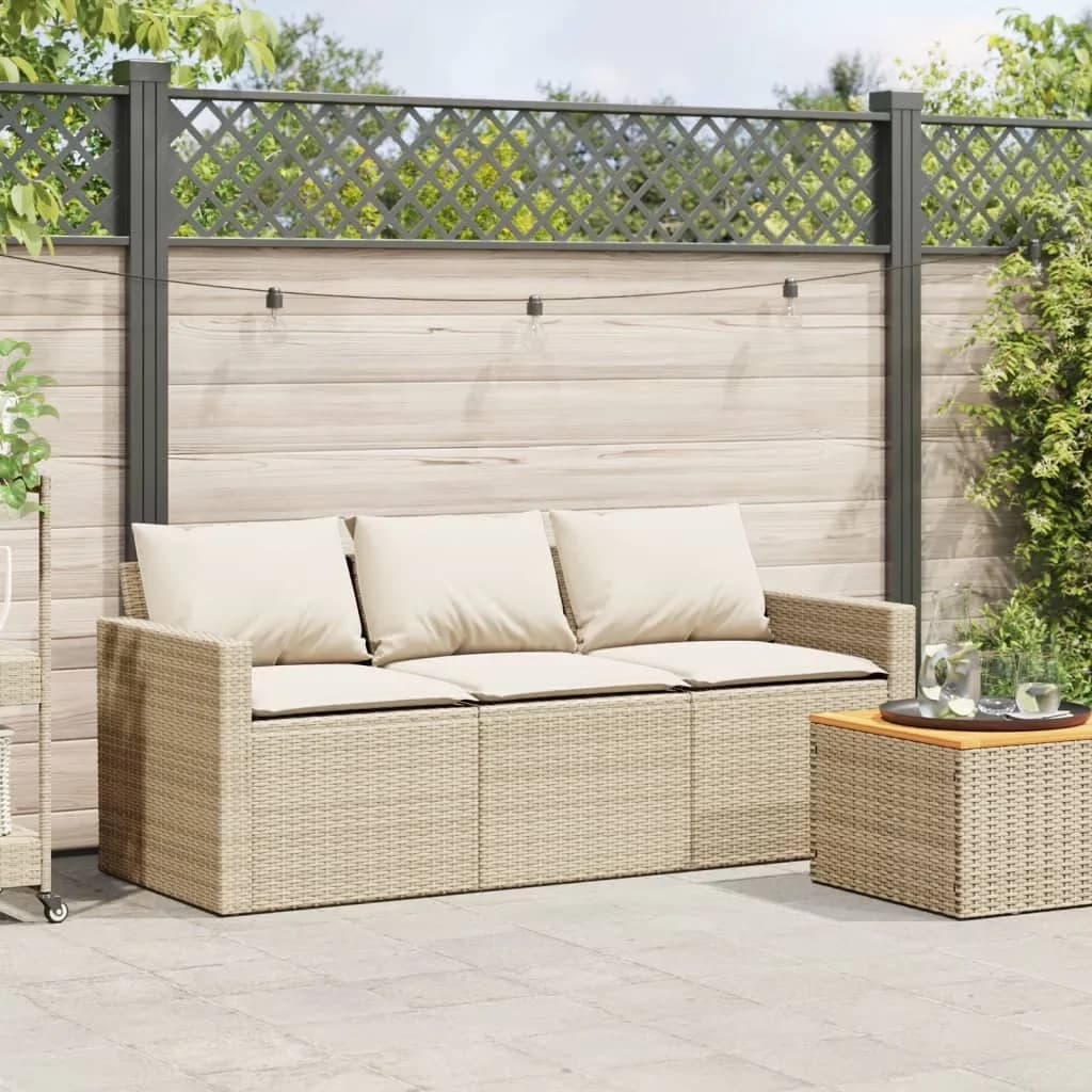 Outdoor Sofas Sectional Sleek with Weather-Resistant, Patio Sofa, Cushions 3-Seater Beige Poly Rattan - Poly Rattan Off-White Model 6A89B5